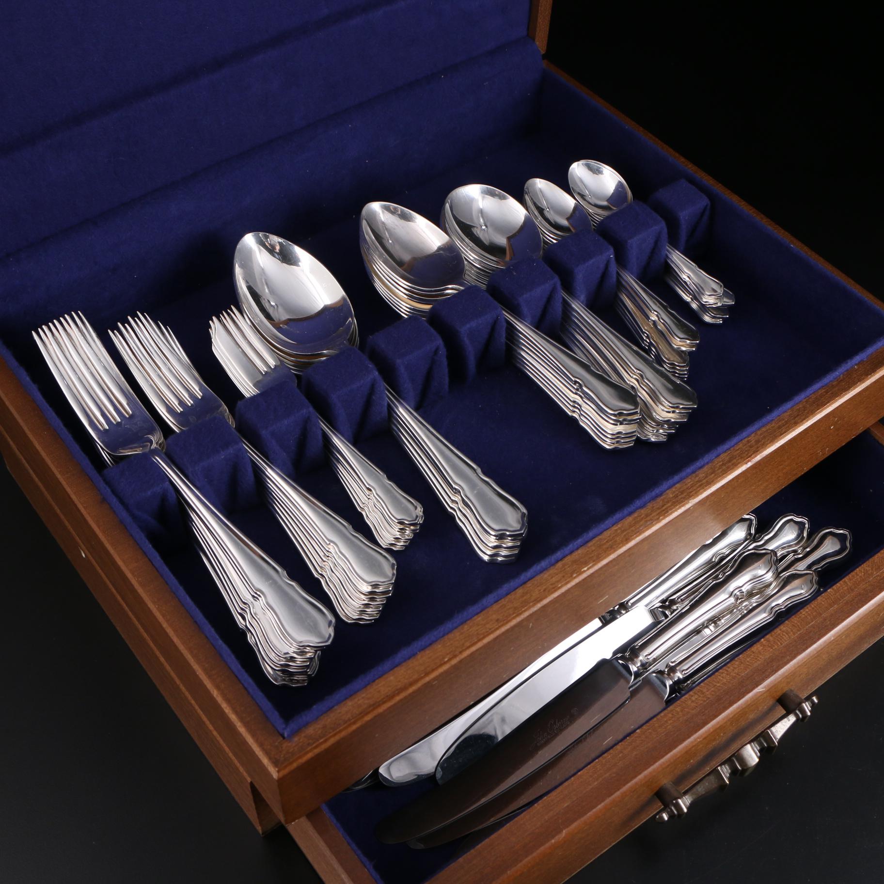 John Osborne of Sheffield England Silver Plate Flatware Set with Chest
