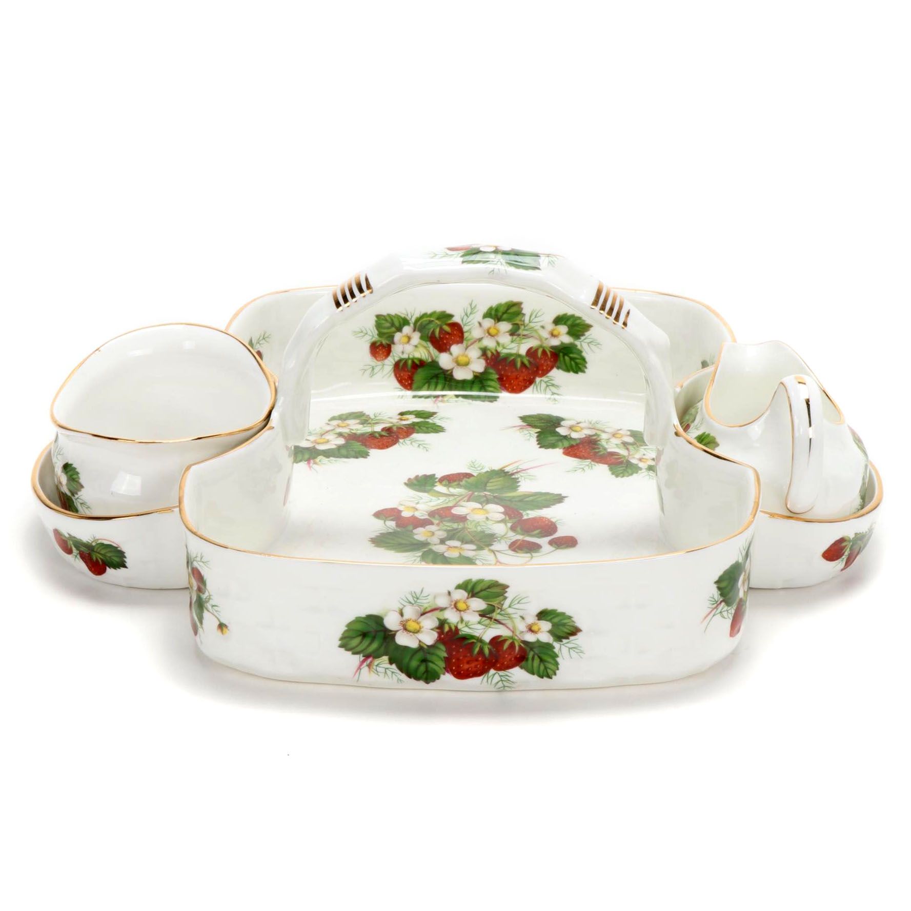 Hammersley & Co. "Strawberry Ripe" Strawberry Basket with Open Cream and Sugar