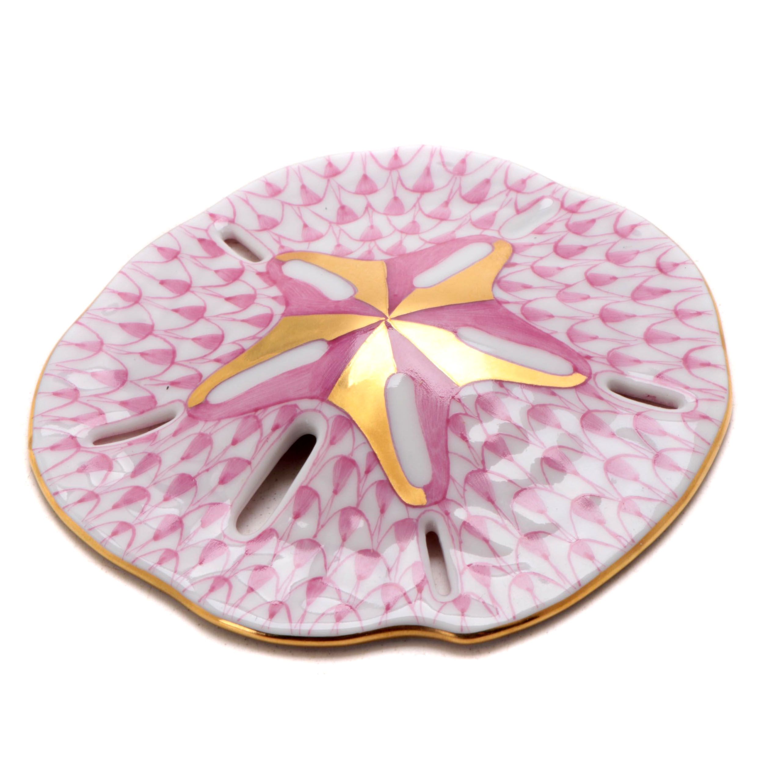 Herend Raspberry Fishnet "Sand Dollar" Porcelain Figurine, November 1999