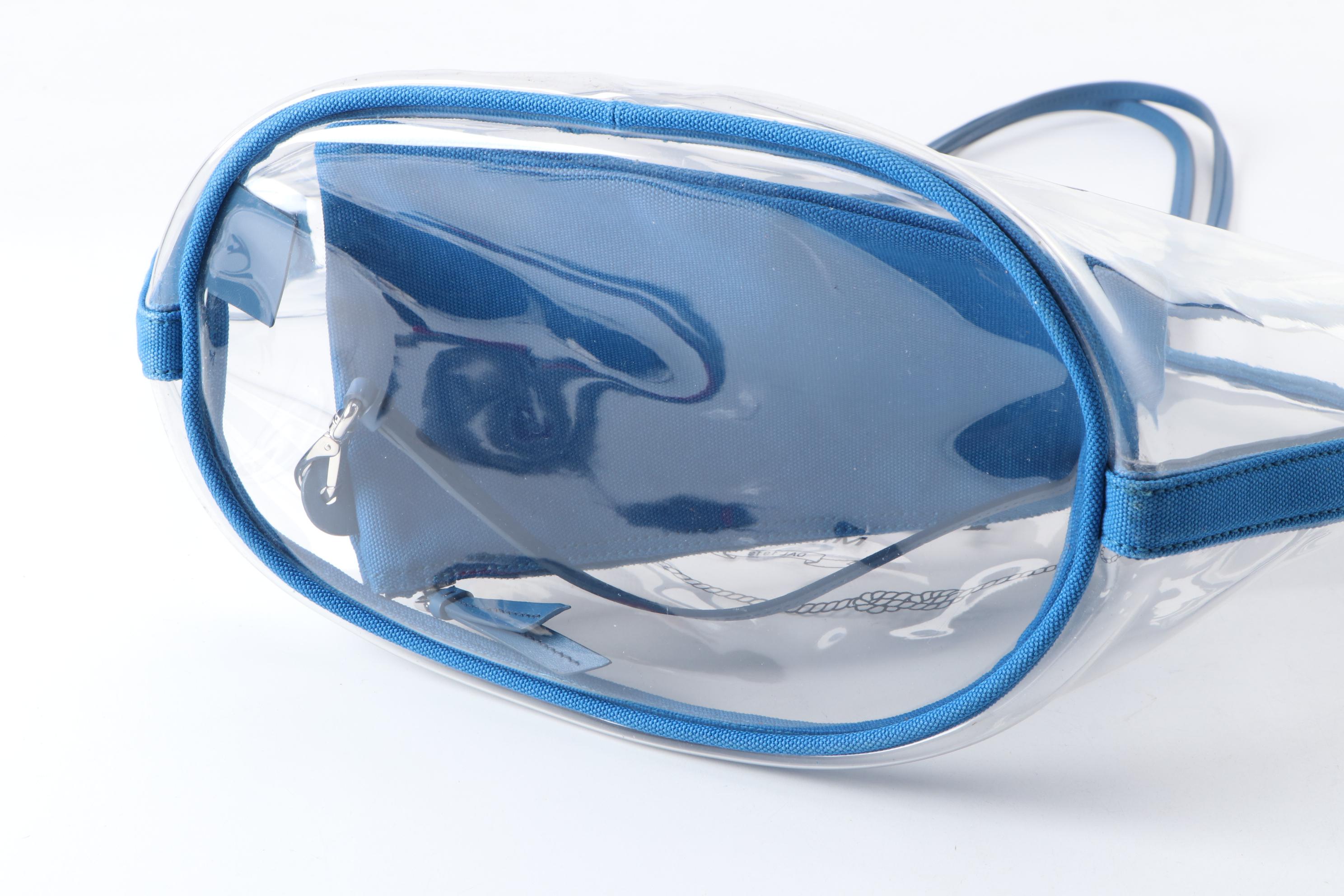 Prada Logo PVC Shopper Tote with Blue Trim