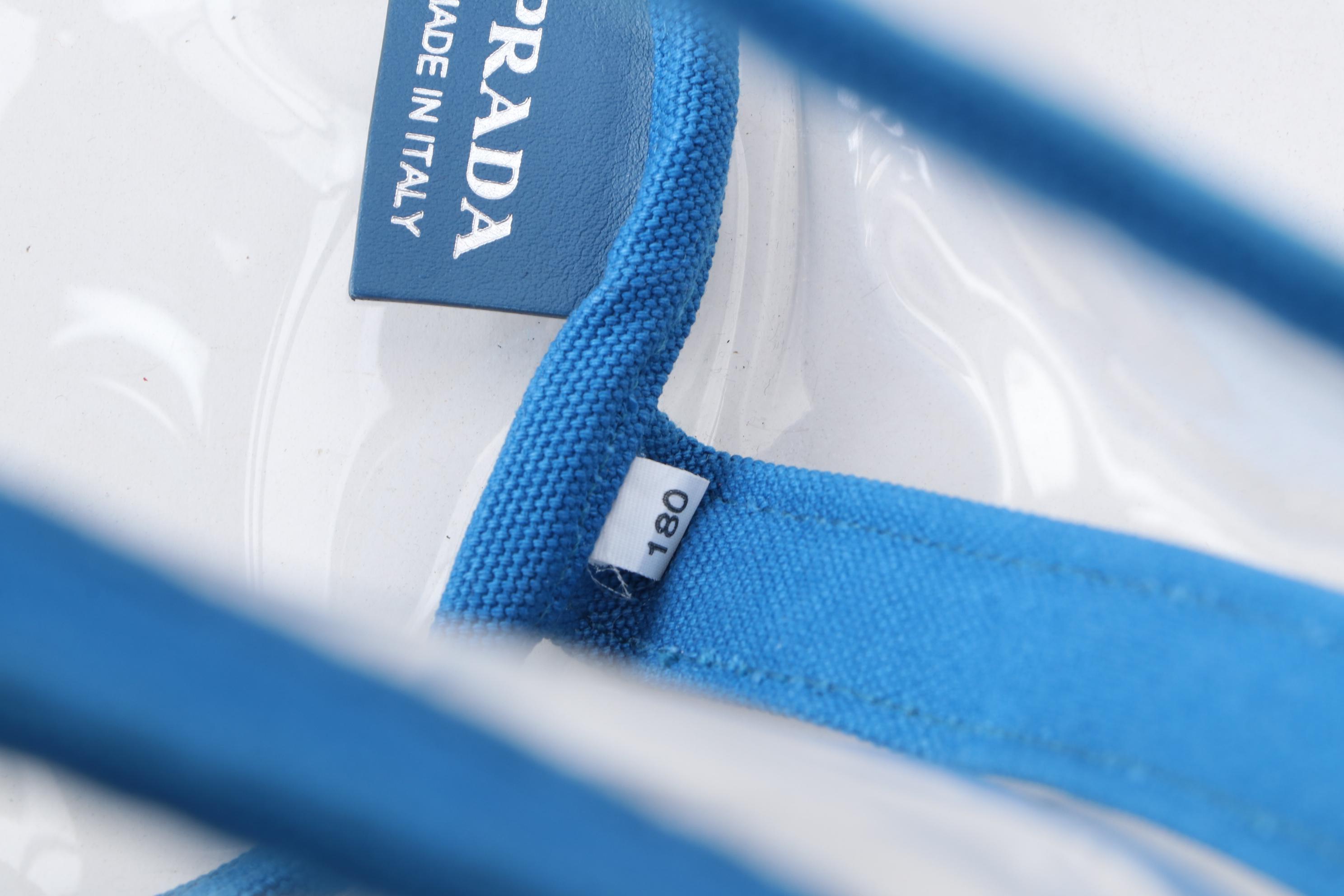 Prada Logo PVC Shopper Tote with Blue Trim