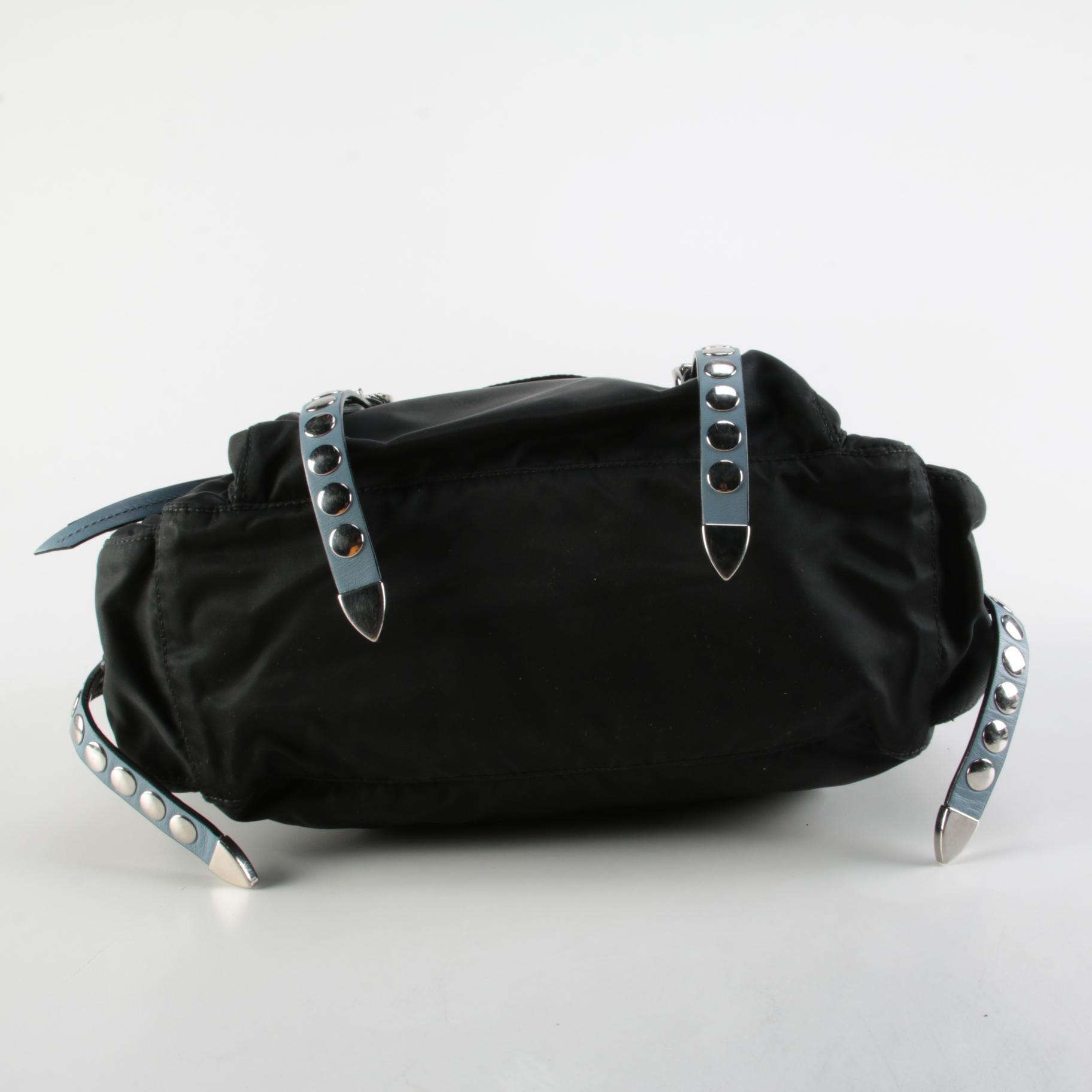 Prada Vela Flap Tessuto Nylon and Studded Leather Messenger Crossbody Bag