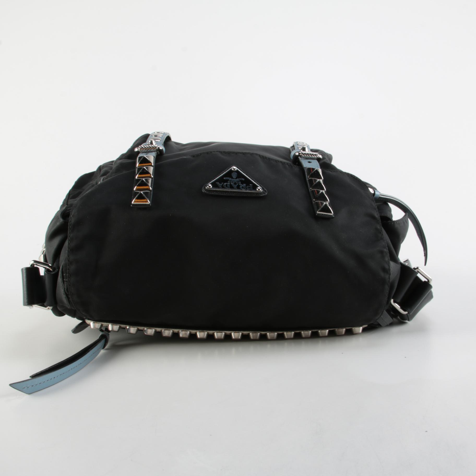 Prada Vela Flap Tessuto Nylon and Studded Leather Messenger Crossbody Bag