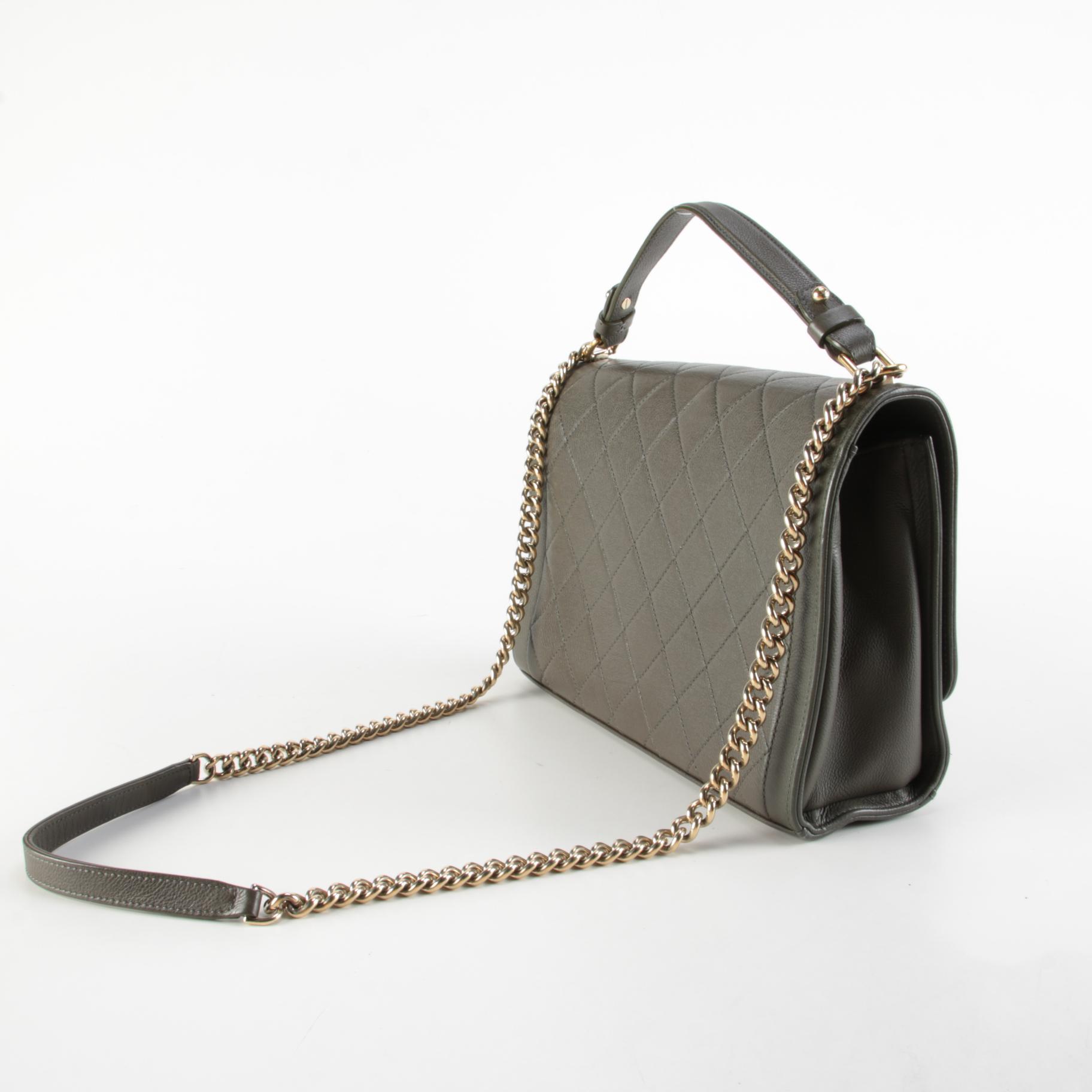 Chanel Large Label Click Flap Bag in Olive Quilted Calfskin