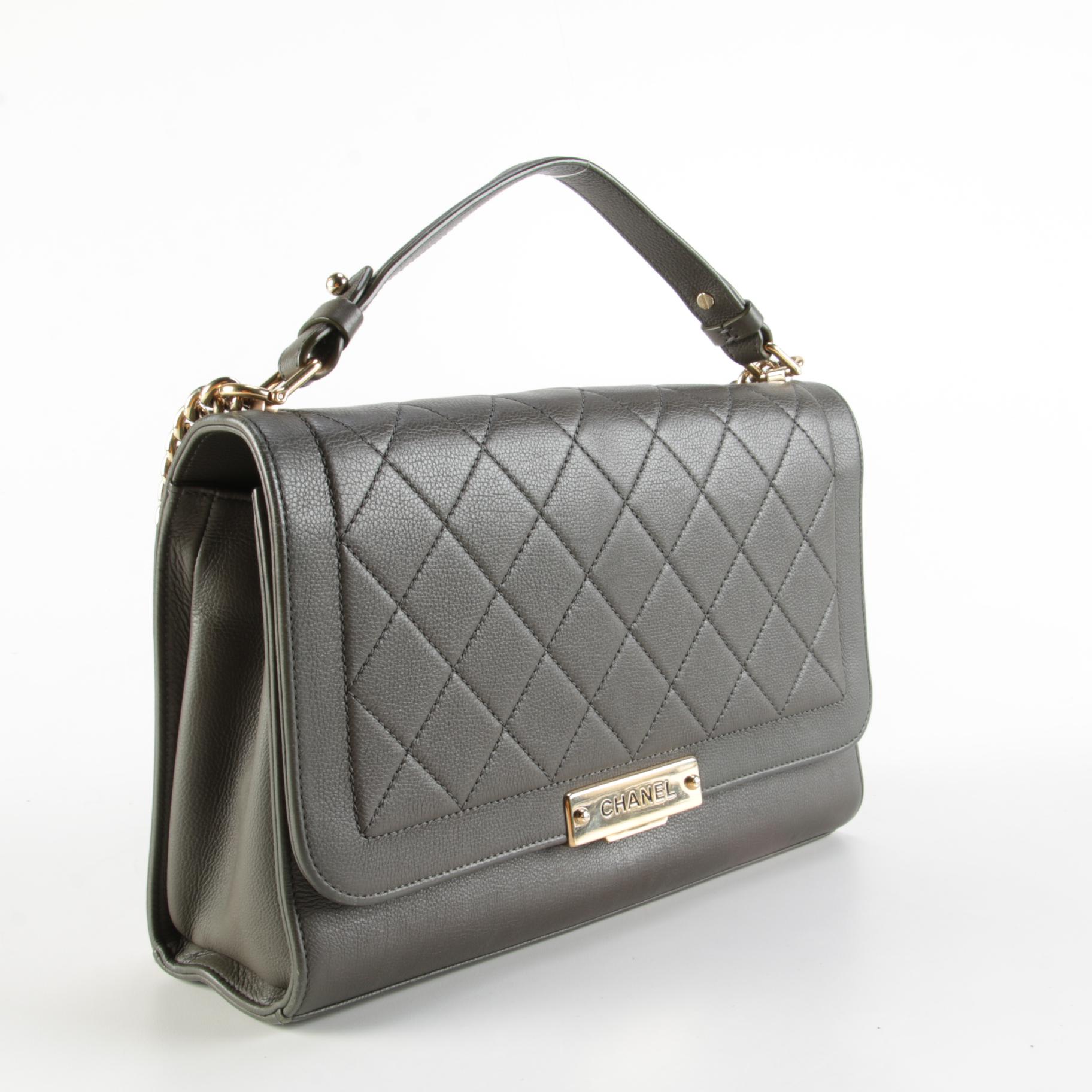 Chanel Large Label Click Flap Bag in Olive Quilted Calfskin