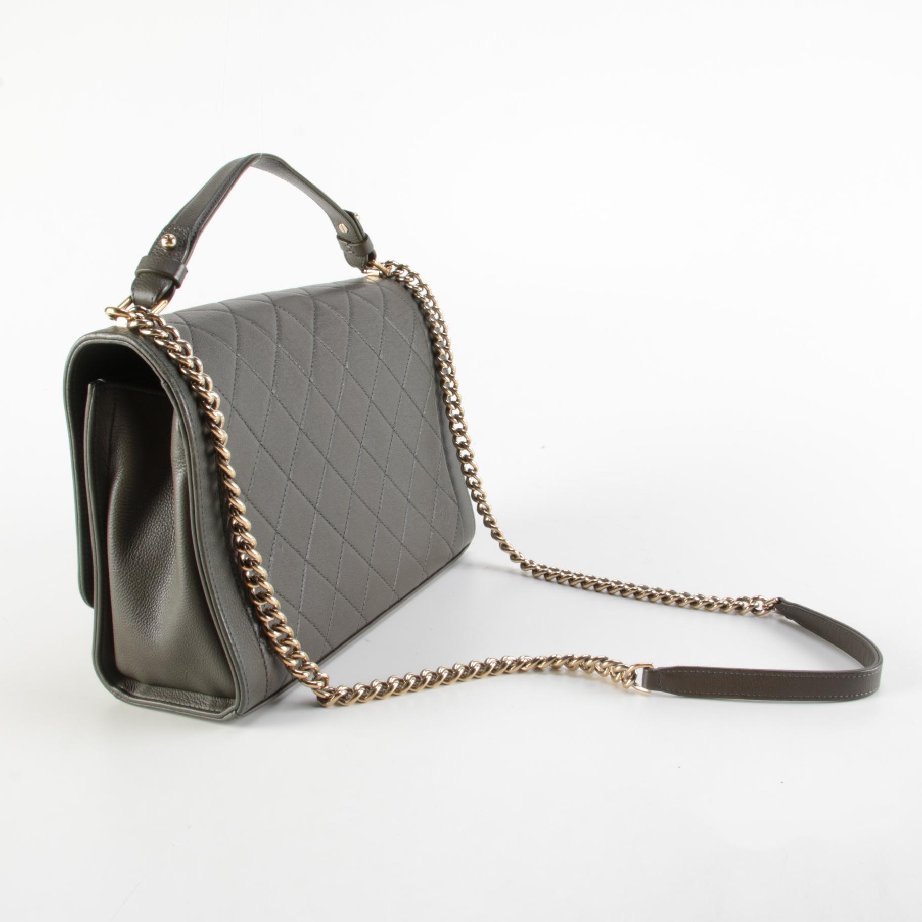 Chanel Large Label Click Flap Bag in Olive Quilted Calfskin