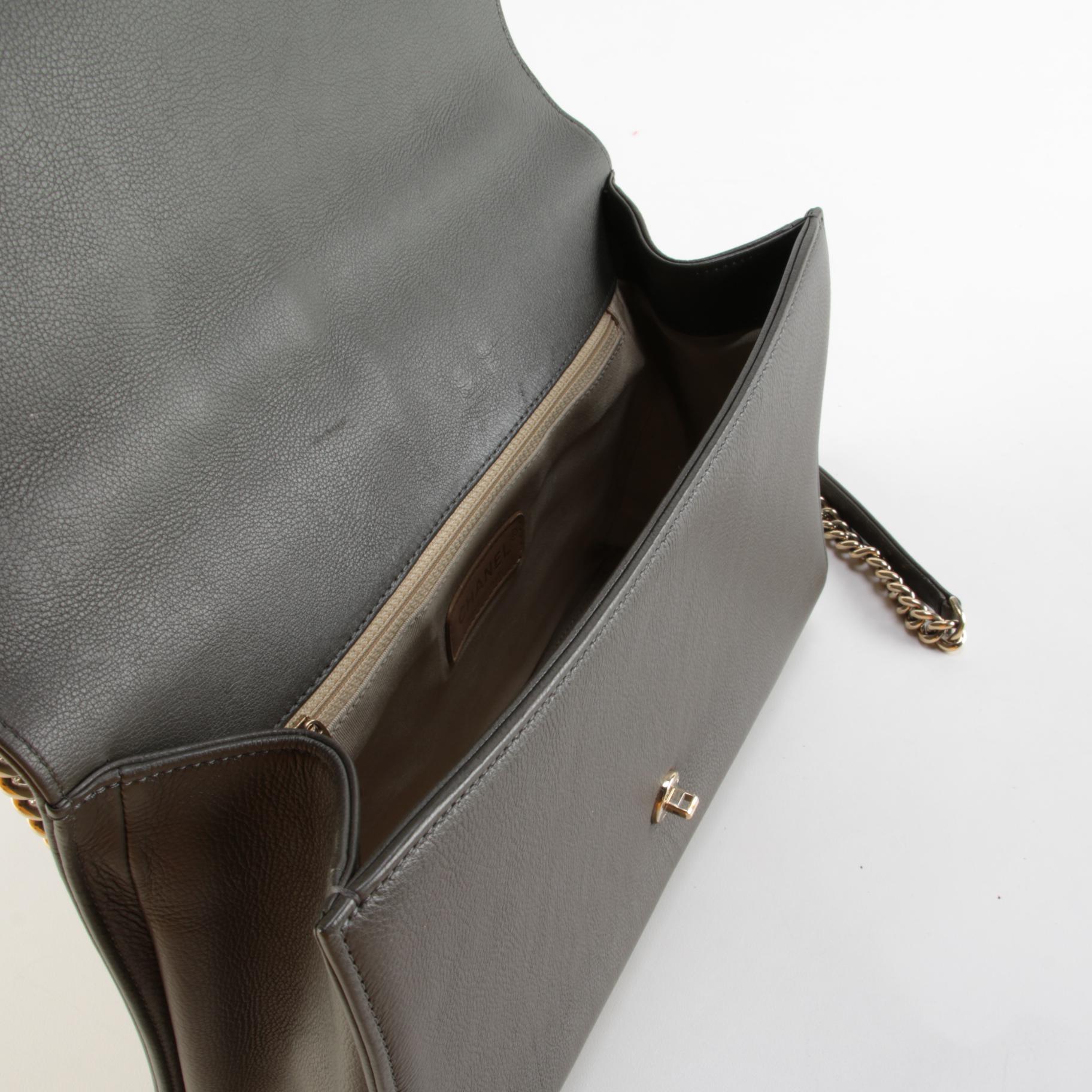 Chanel Large Label Click Flap Bag in Olive Quilted Calfskin