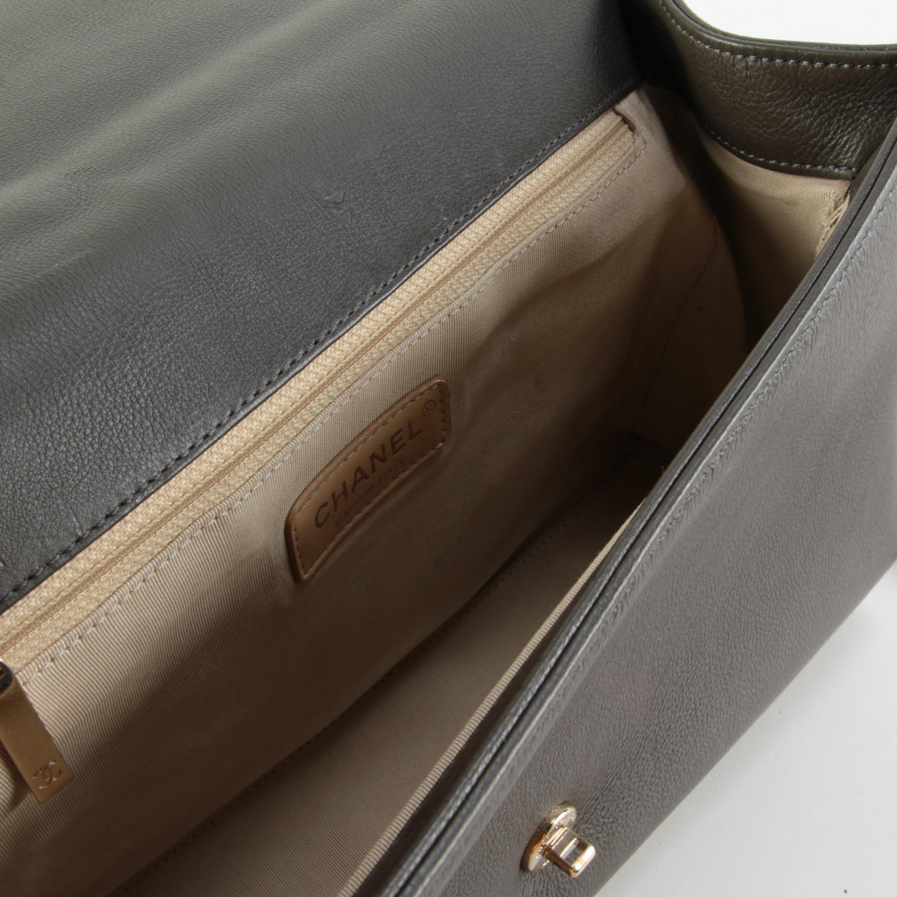 Chanel Large Label Click Flap Bag in Olive Quilted Calfskin