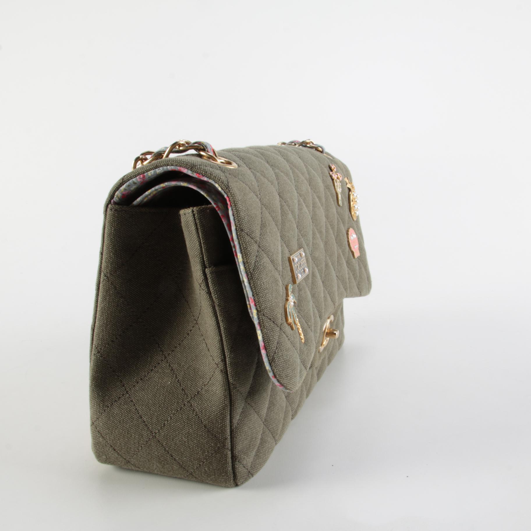 Chanel Cuba Charms Medium Double Flap Bag in Khaki Quilted Canvas