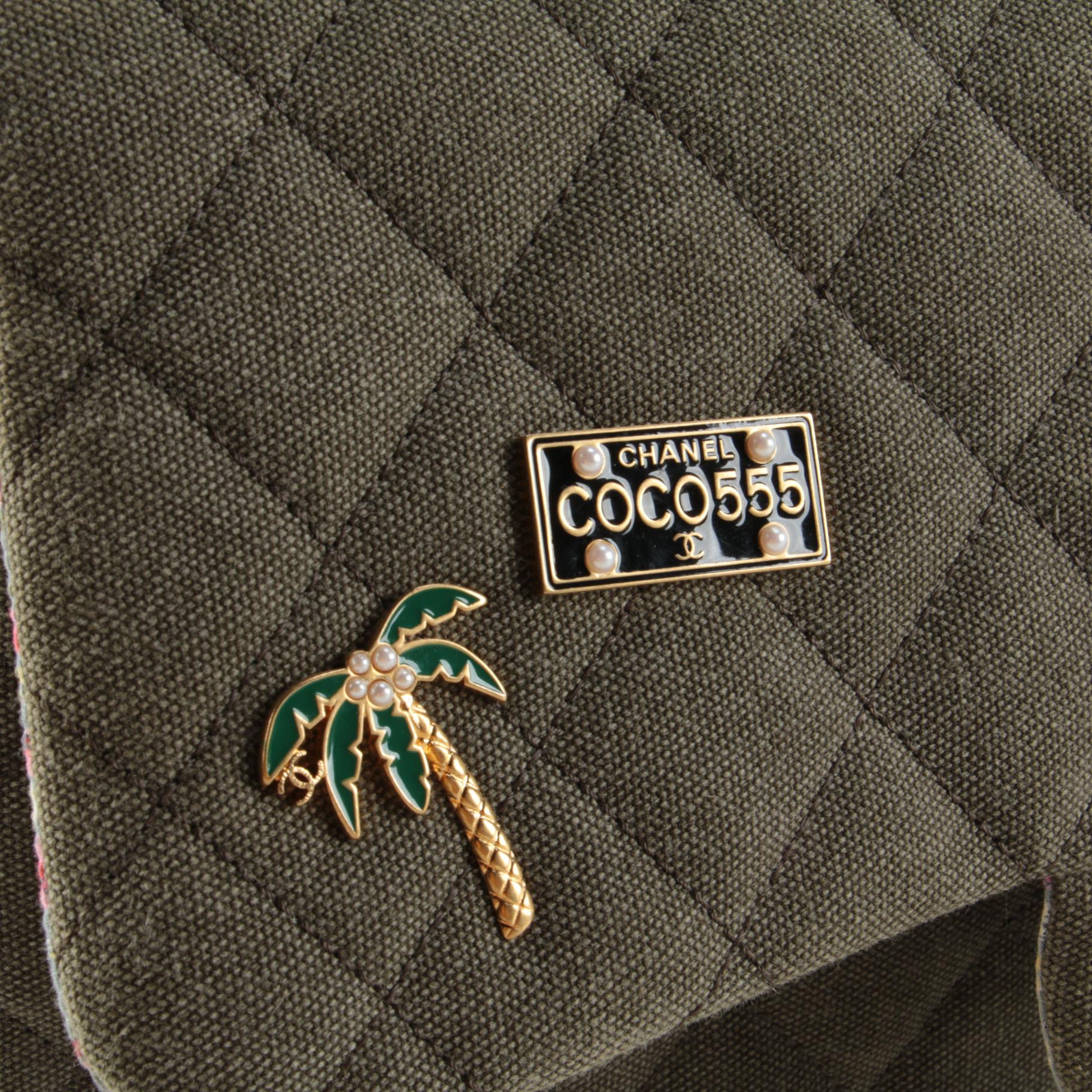 Chanel Cuba Charms Medium Double Flap Bag in Khaki Quilted Canvas