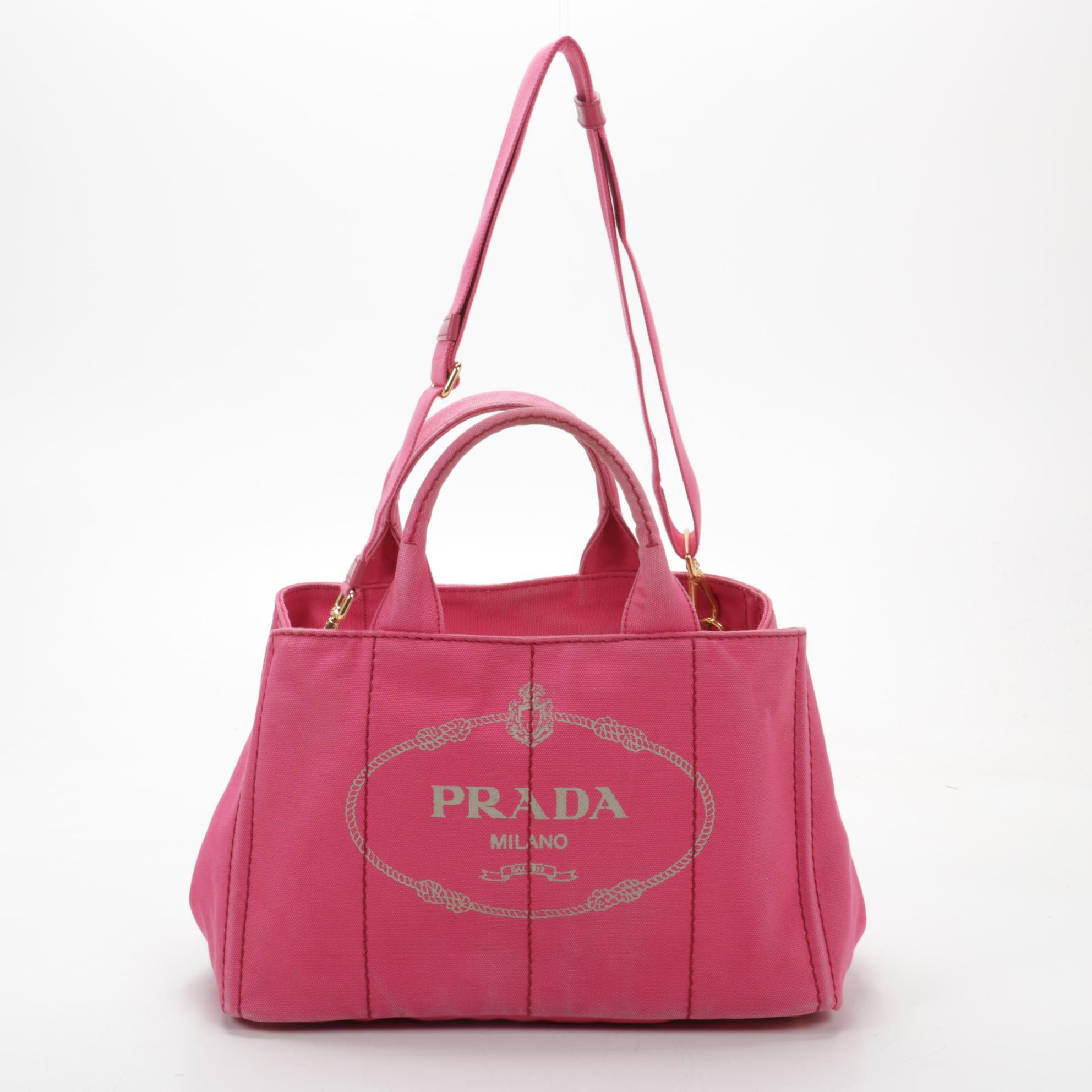Prada Medium Canapa Two-Way Tote in Pink Canvas