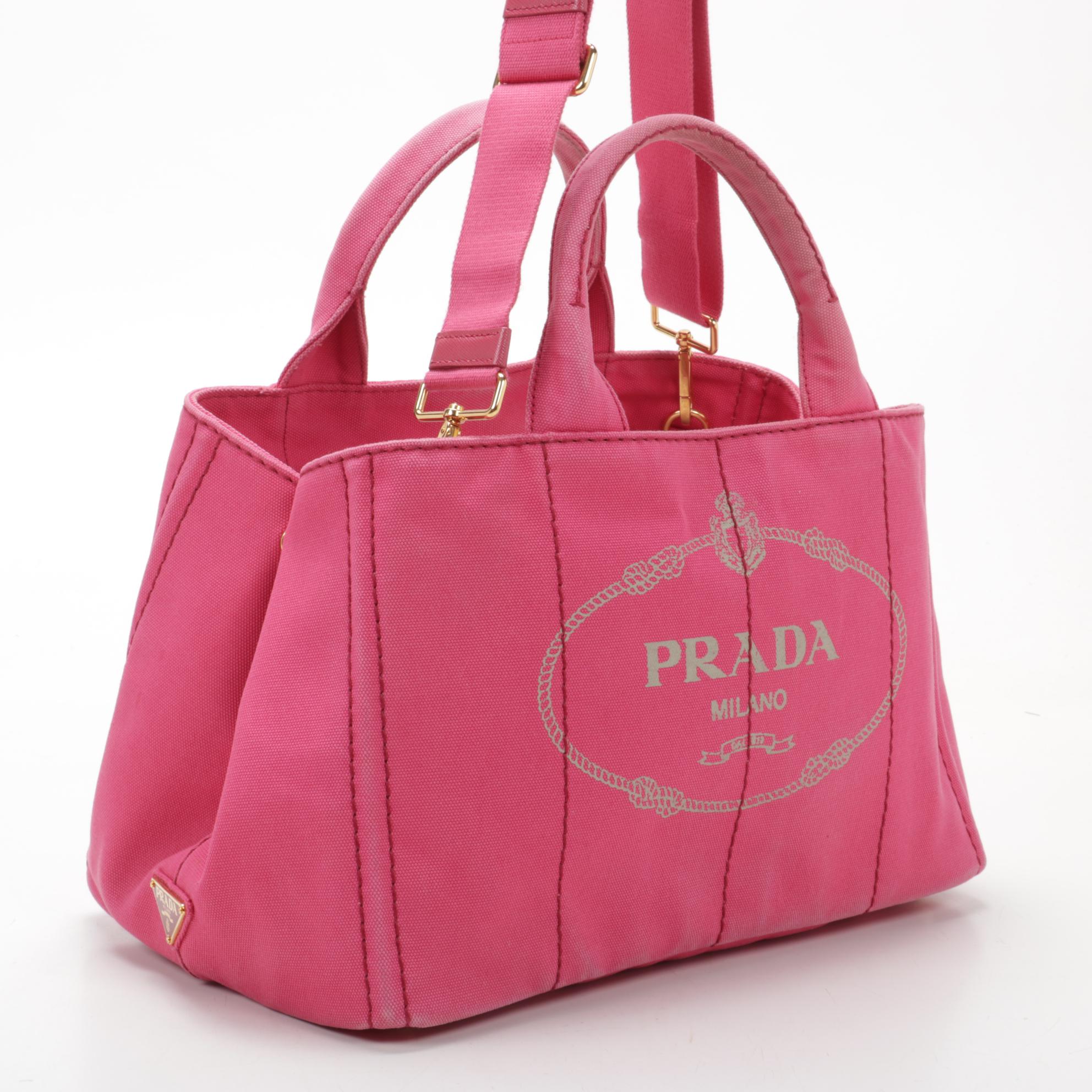 Prada Medium Canapa Two-Way Tote in Pink Canvas