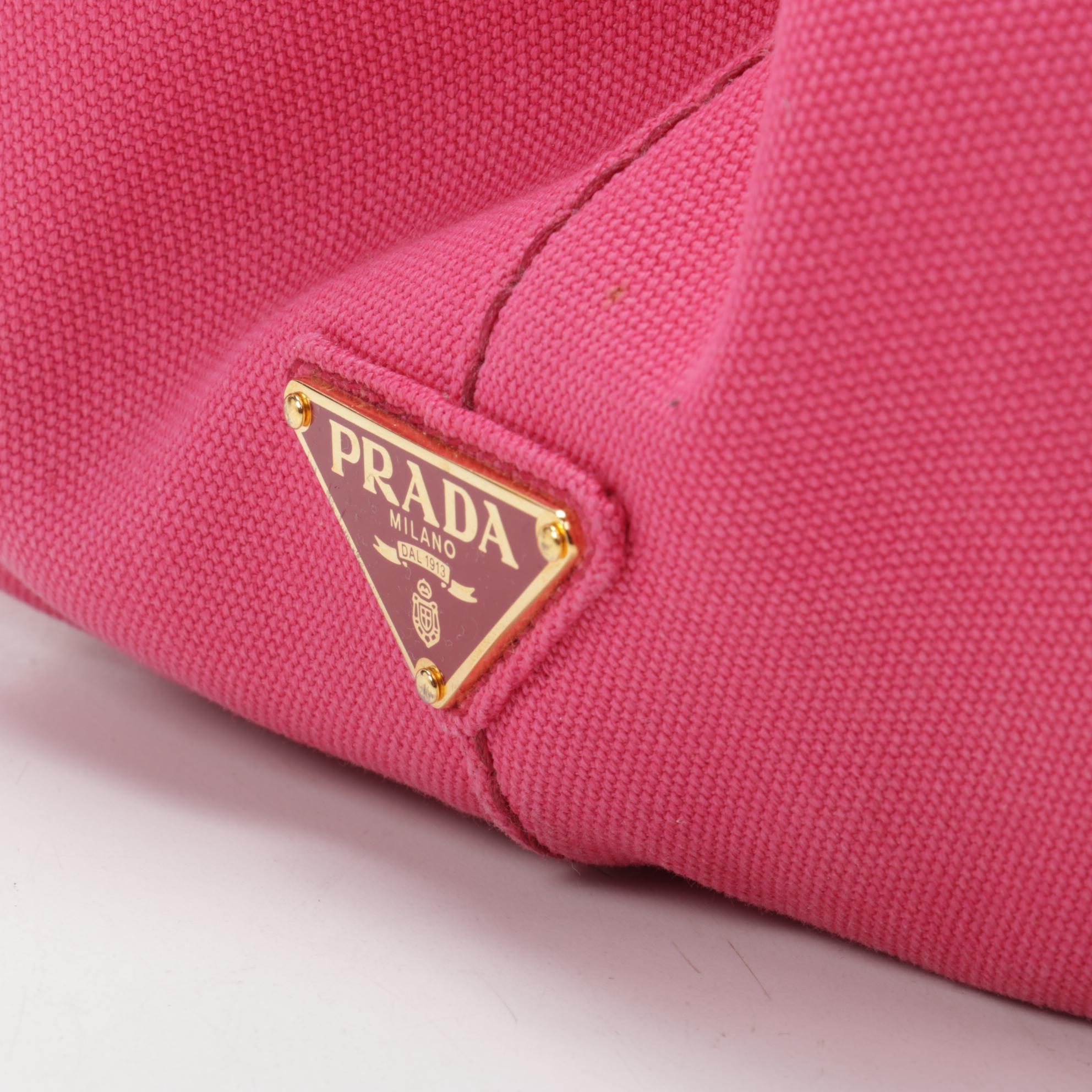 Prada Medium Canapa Two-Way Tote in Pink Canvas