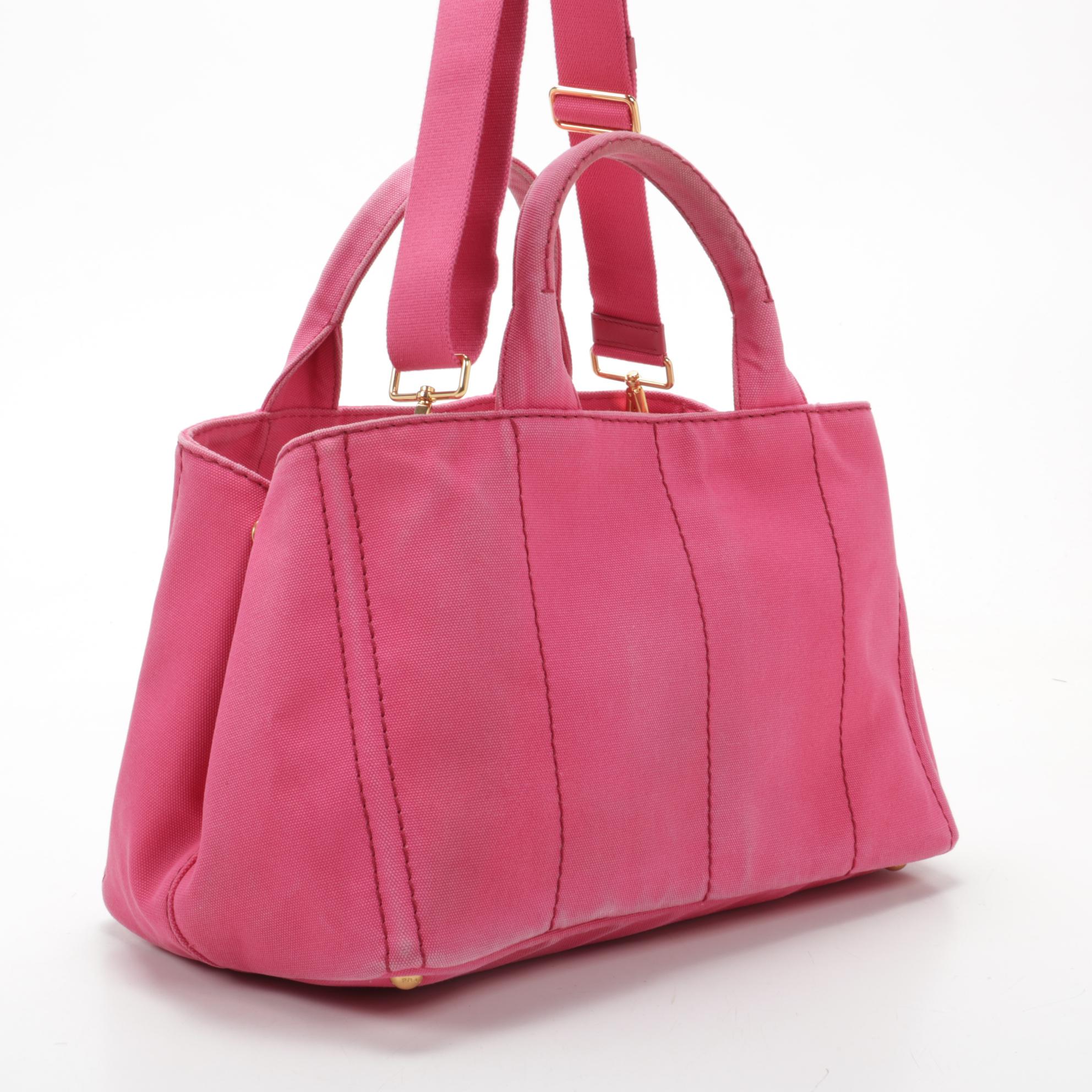Prada Medium Canapa Two-Way Tote in Pink Canvas