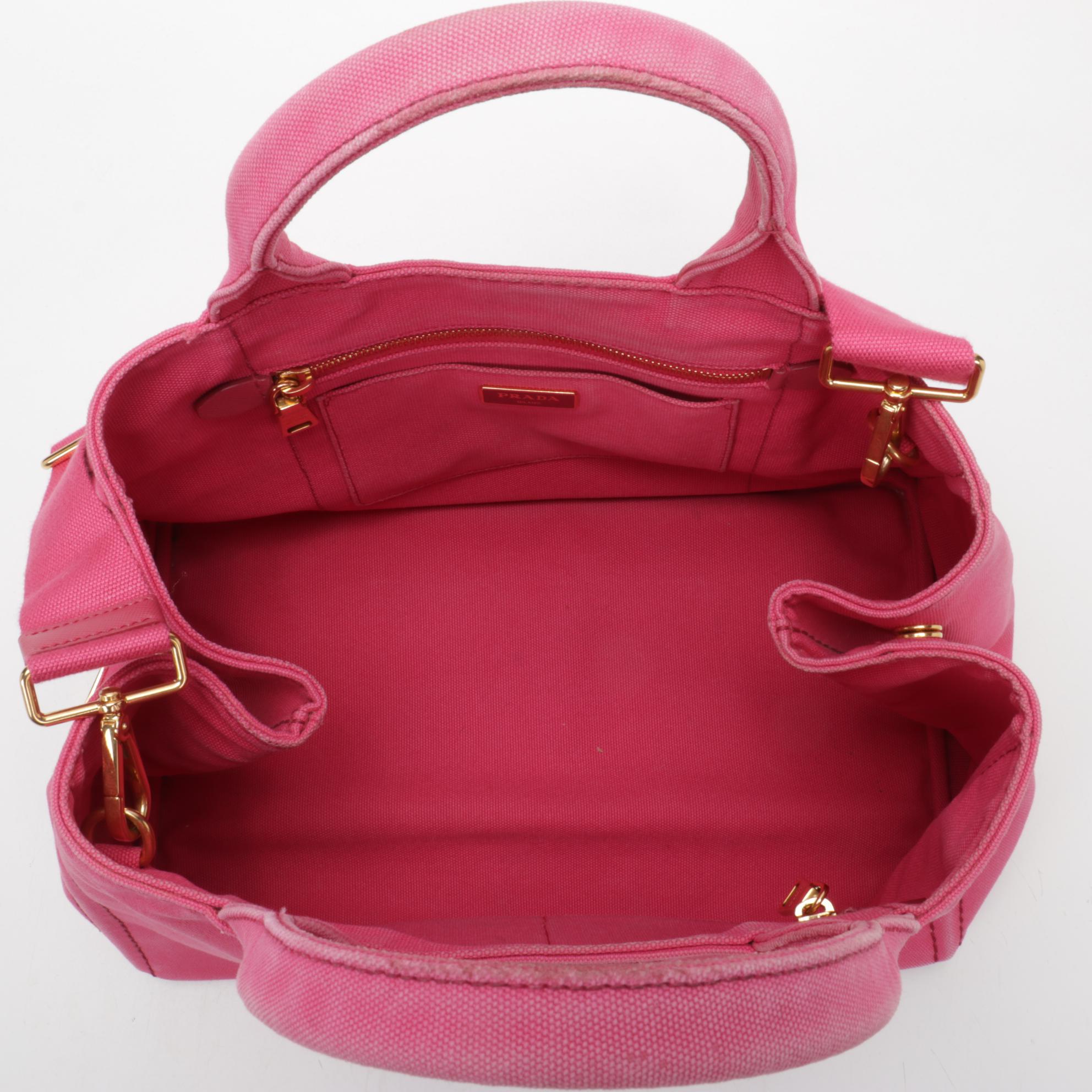 Prada Medium Canapa Two-Way Tote in Pink Canvas