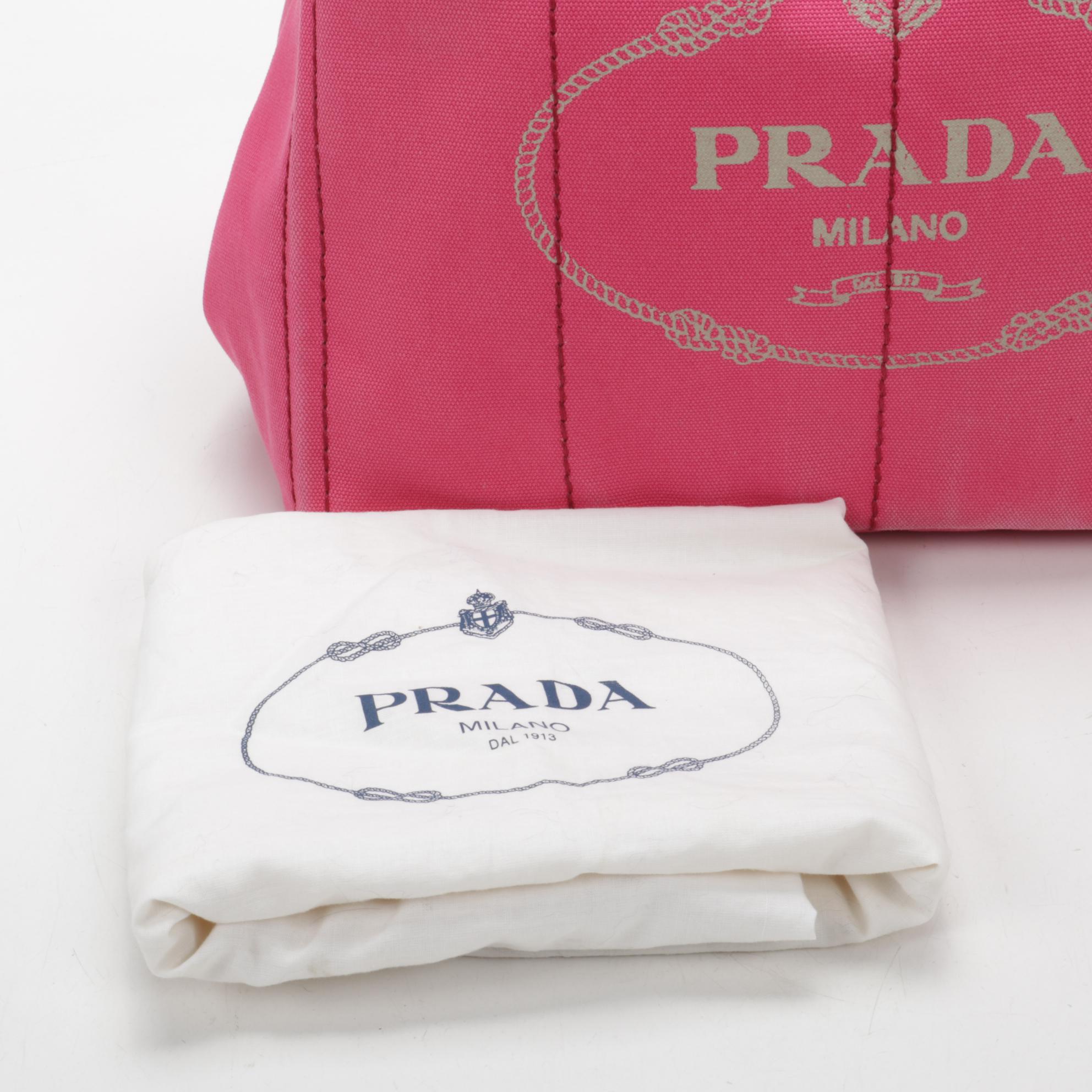 Prada Medium Canapa Two-Way Tote in Pink Canvas