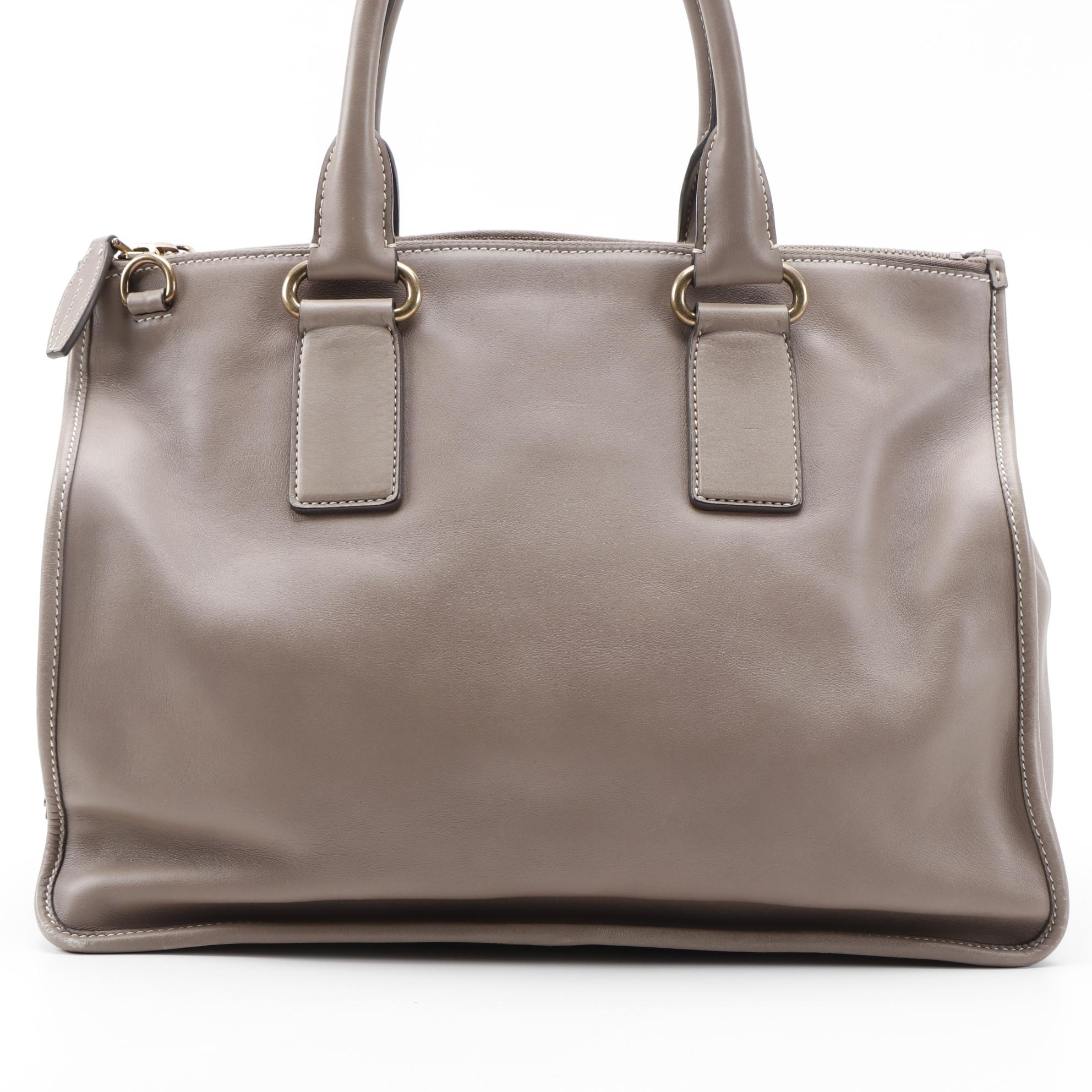 Prada City Calf Tote in Argilla Calfskin Leather with Detachable Strap