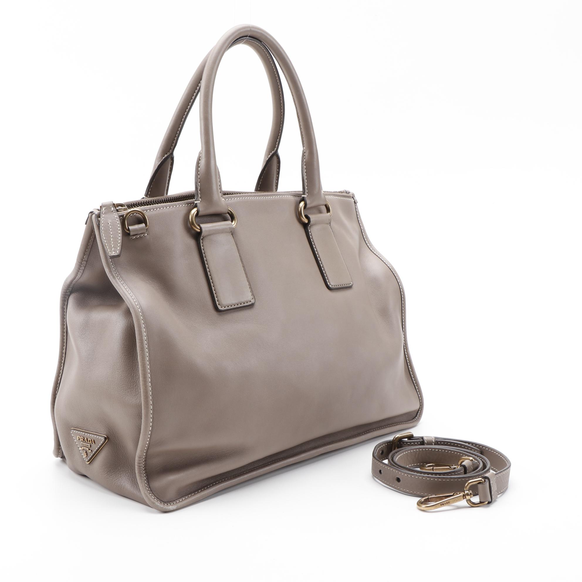 Prada City Calf Tote in Argilla Calfskin Leather with Detachable Strap