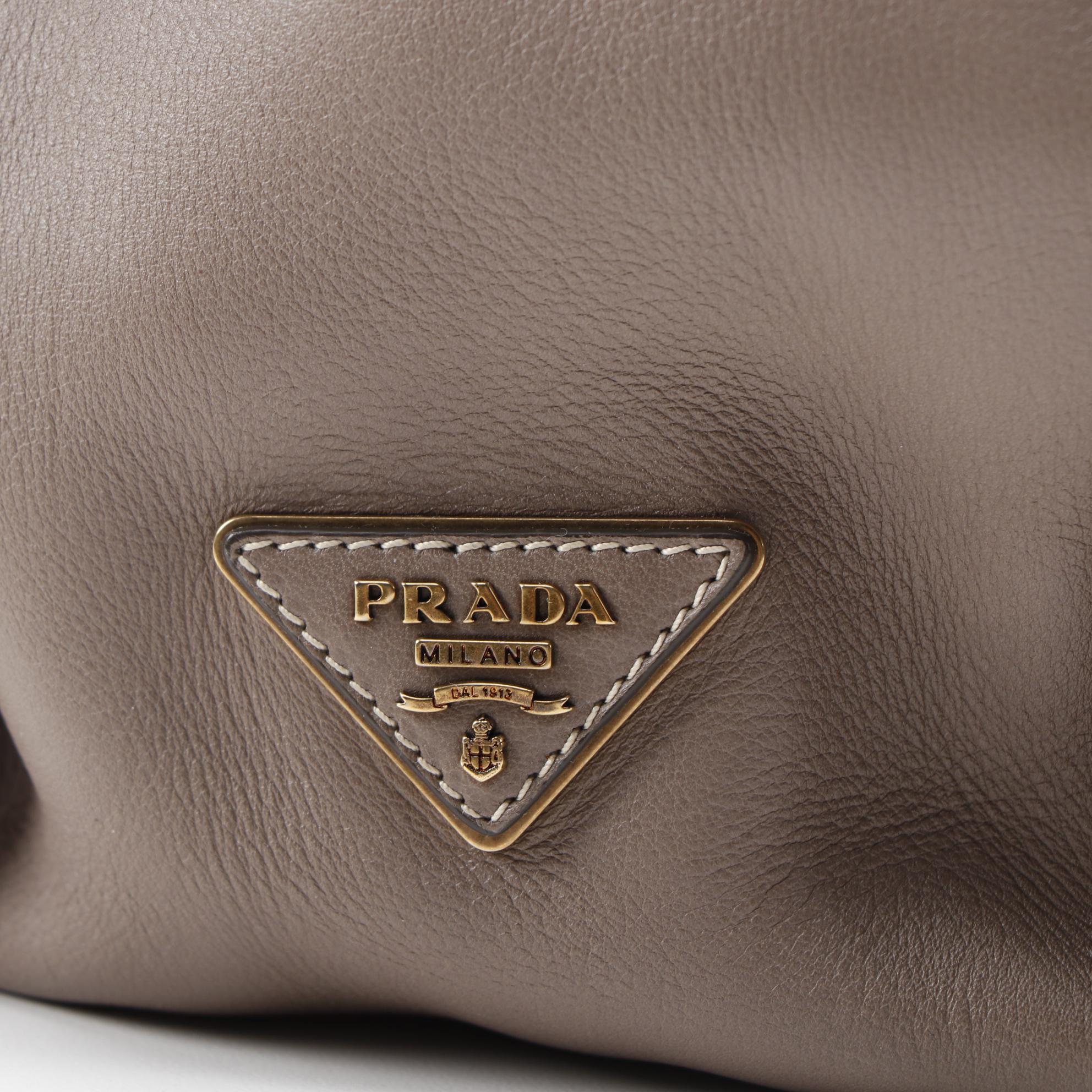 Prada City Calf Tote in Argilla Calfskin Leather with Detachable Strap