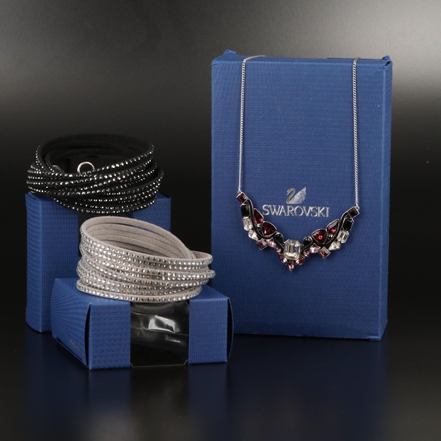 Swarovski "Impulse" Necklace and Suede Wrap Bracelets