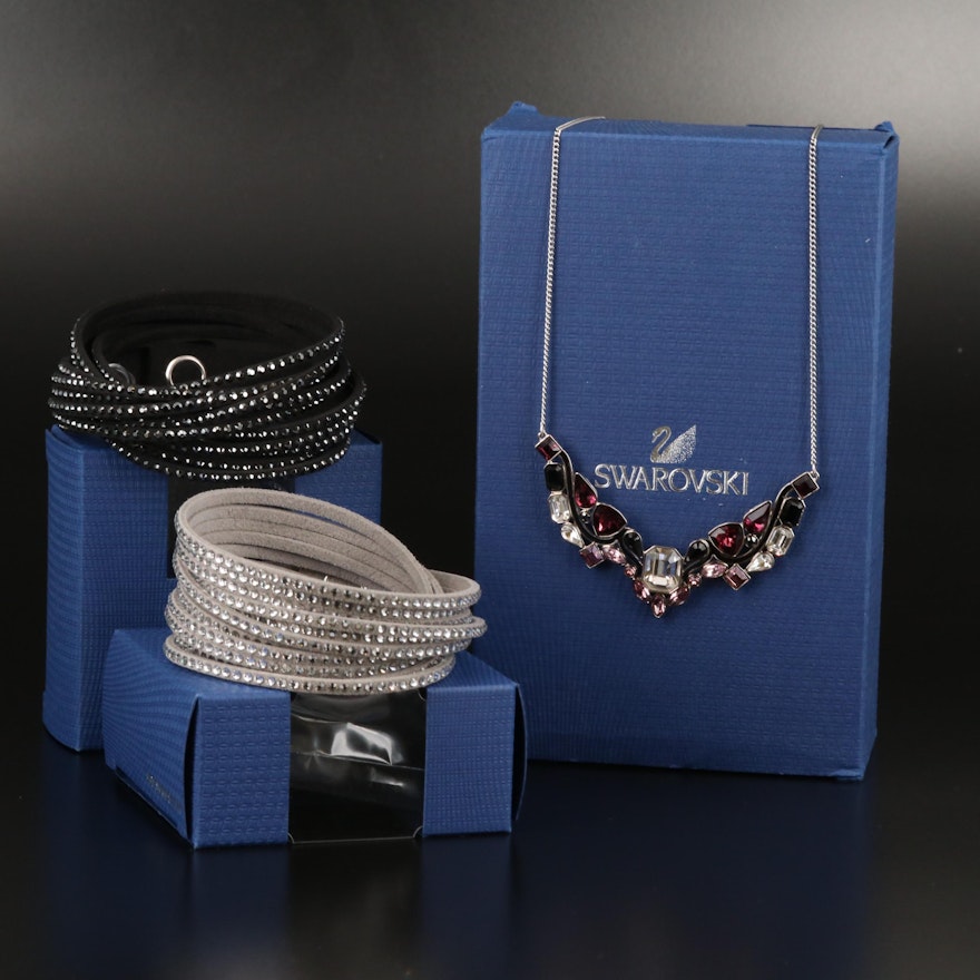 Swarovski "Impulse" Necklace and Suede Wrap Bracelets