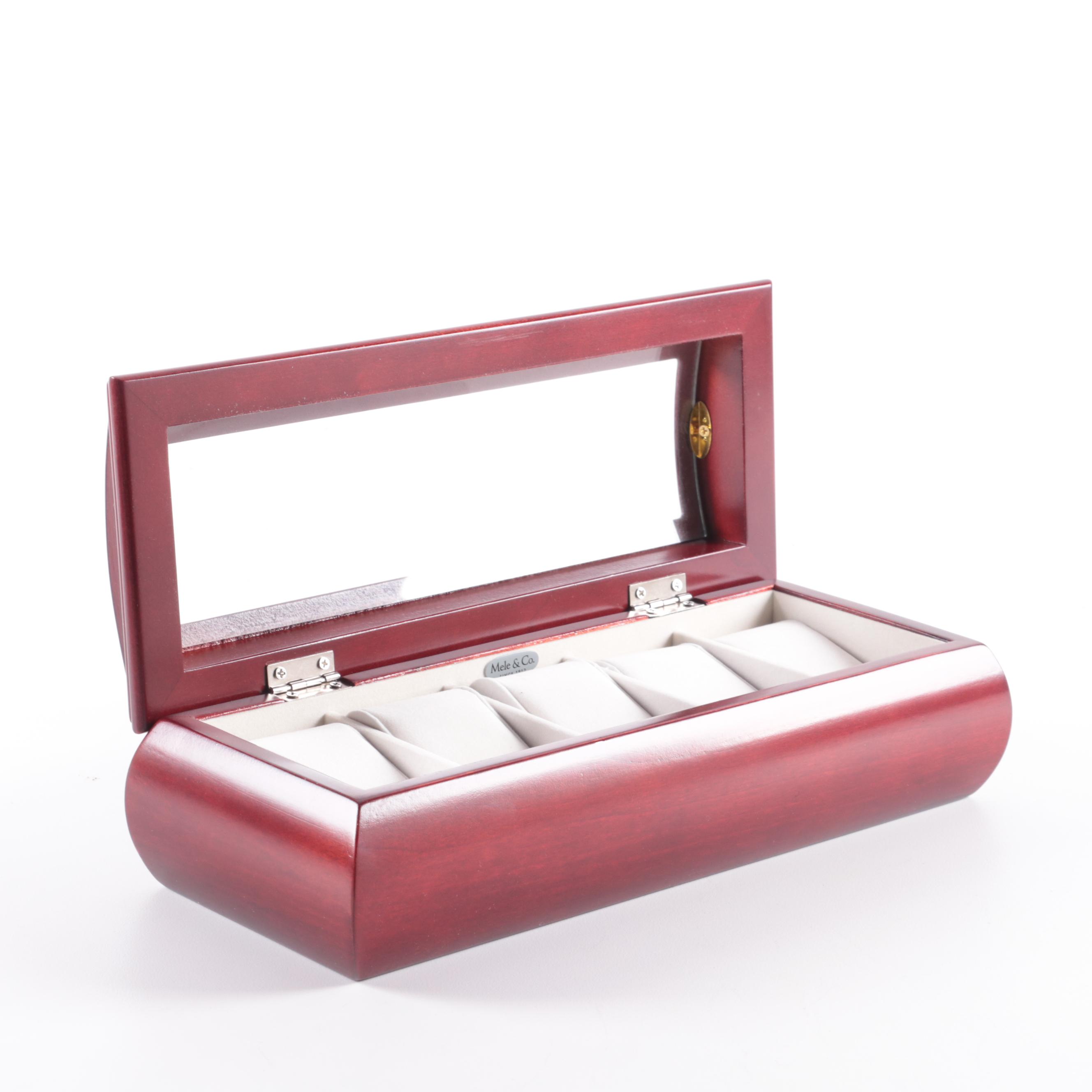 Mele & Co Cherry Finish Watch Case with "Lila" Jewelry Box