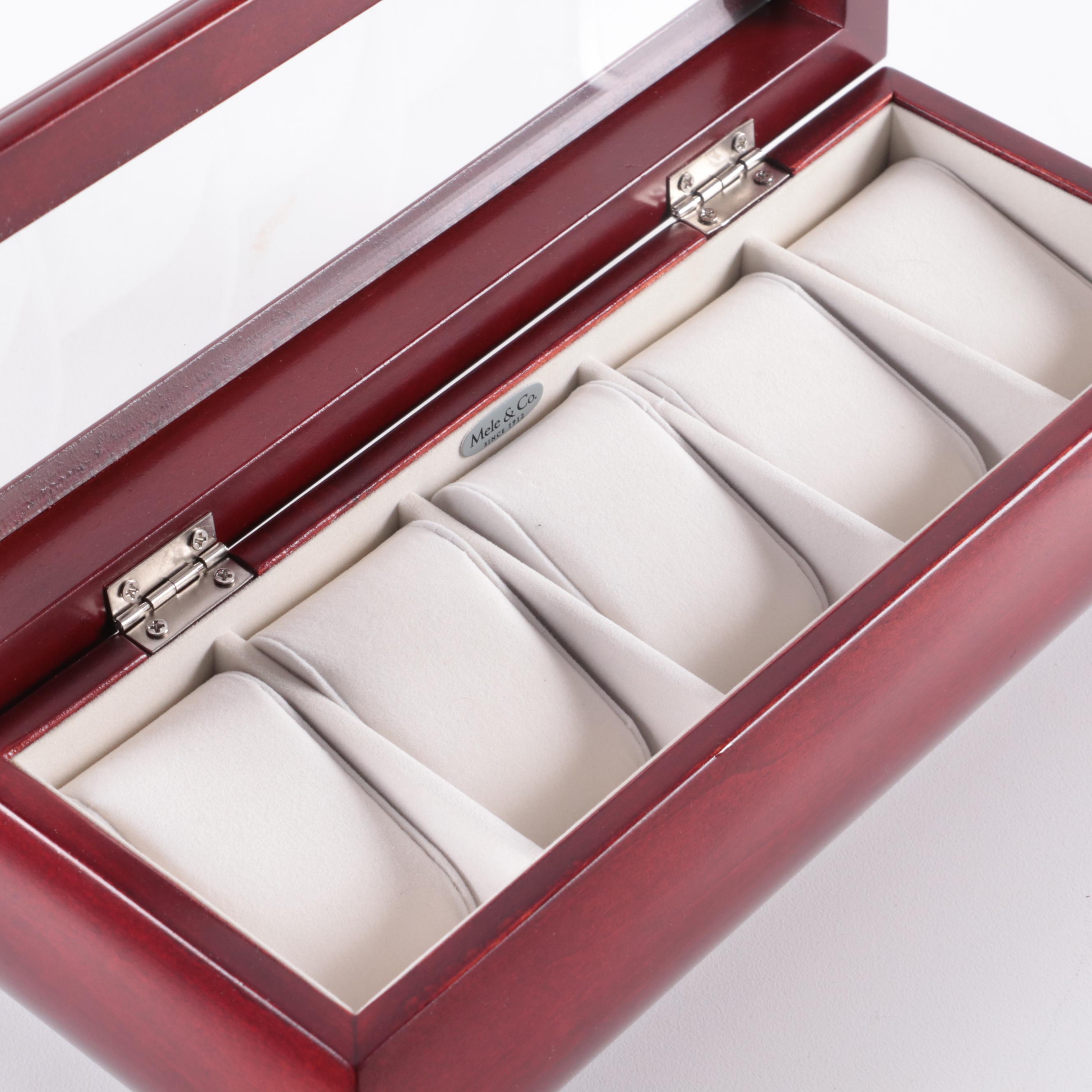 Mele & Co Cherry Finish Watch Case with "Lila" Jewelry Box