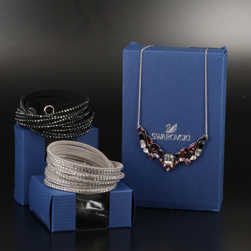 Swarovski Suede Wrap Bracelets and "Impulse" Stationary Necklace