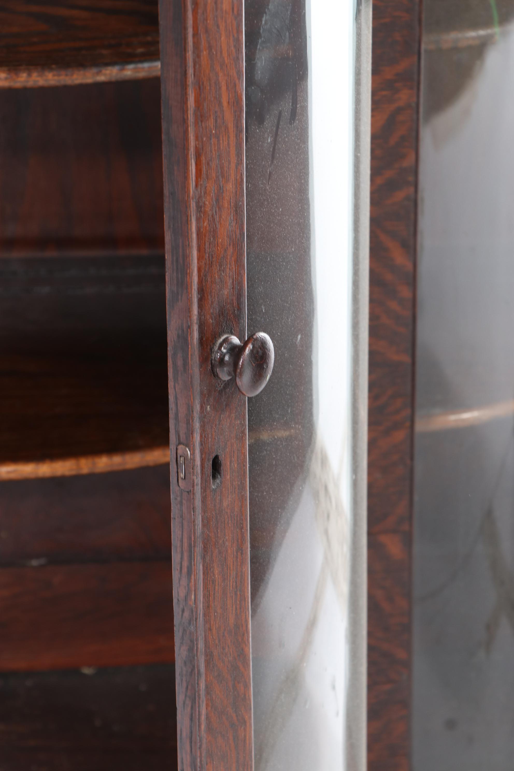 American Empire Style Oak Curved Glass China Cabinet, Early to Mid 20th C.