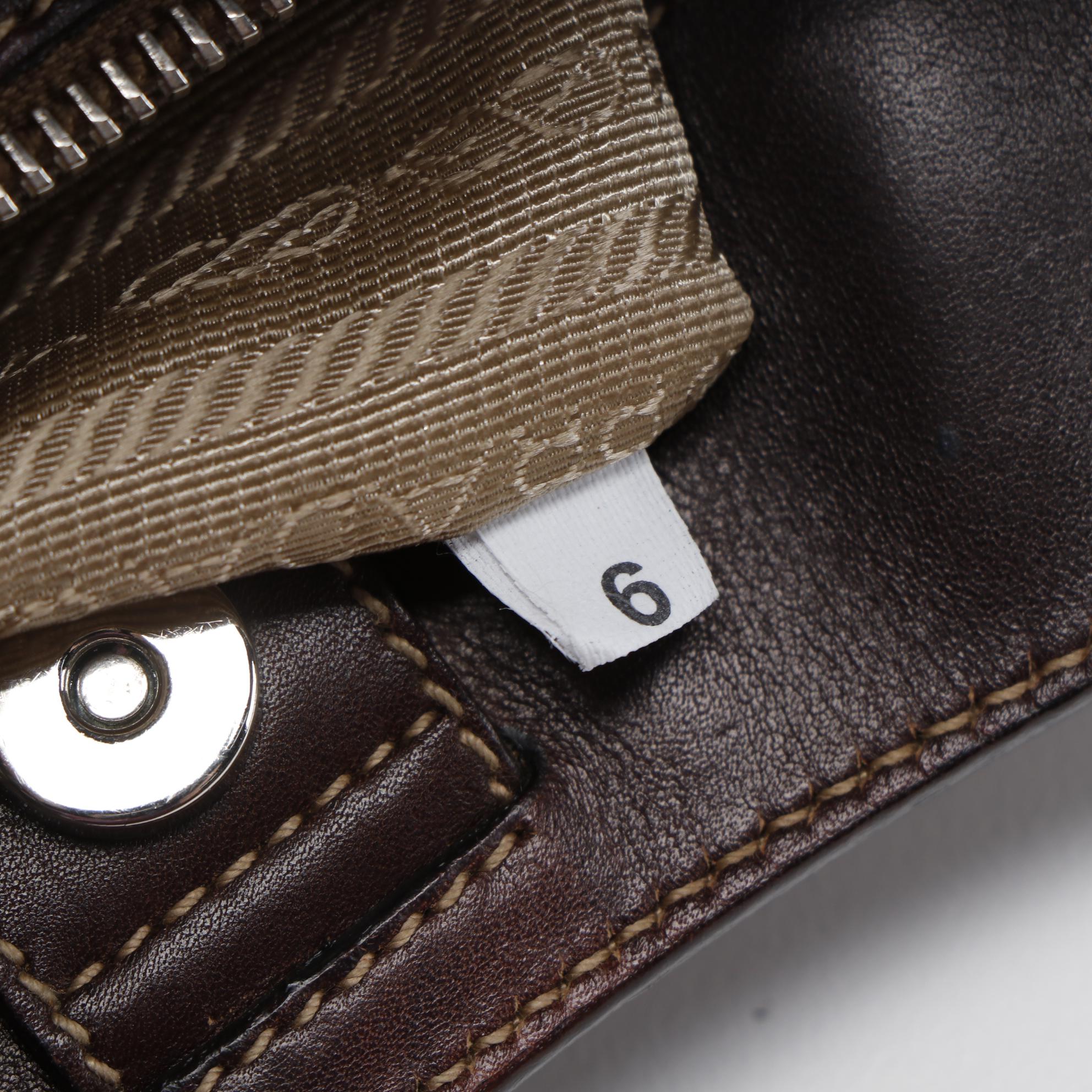 Prada Logo Jacquard Canvas Shoulder Bag with Brown Leather Trim