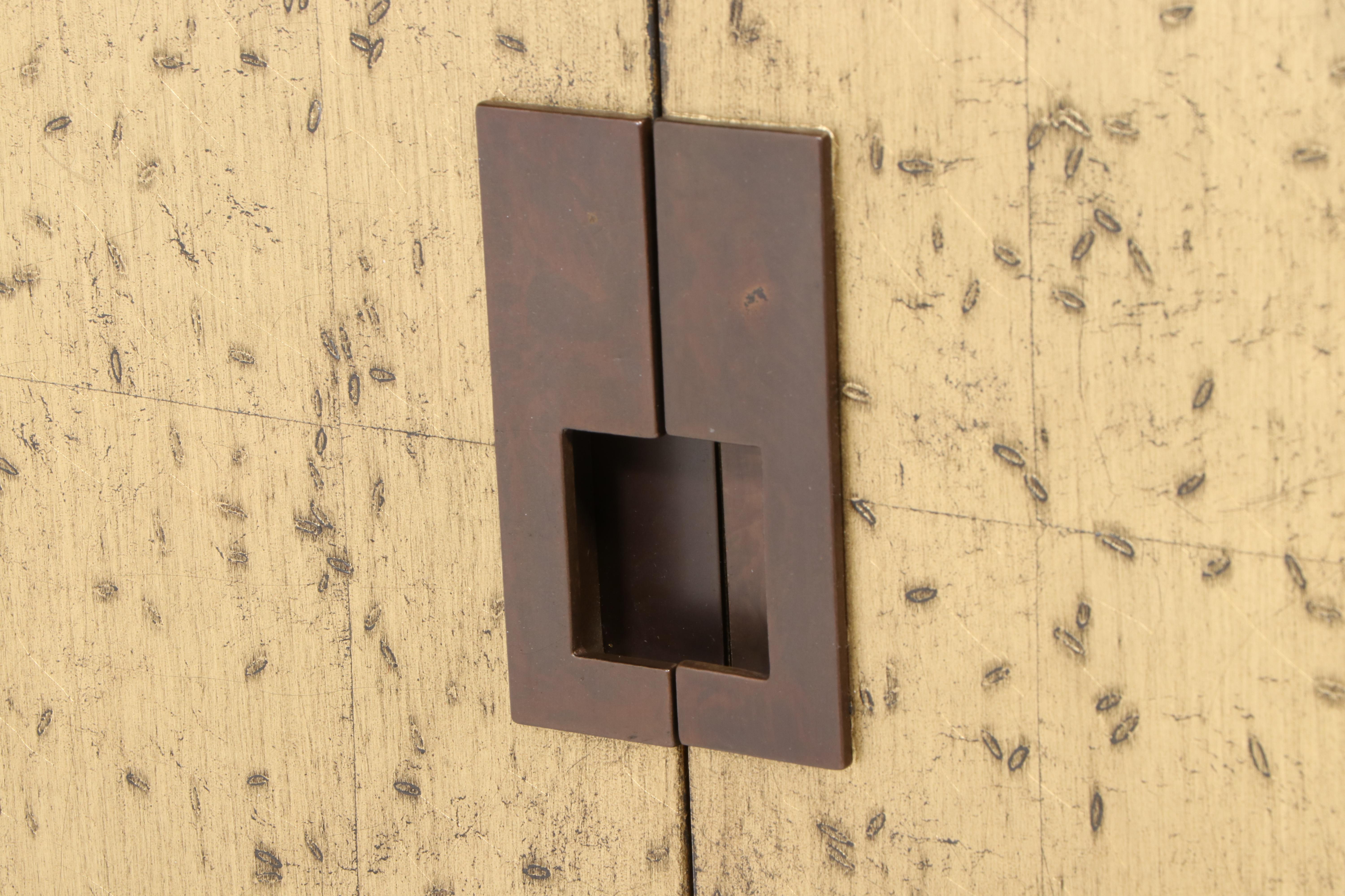 Bill Sofield for Baker "Kiosk" Bar Cabinet with Mirrored Top and Gold Rice Doors