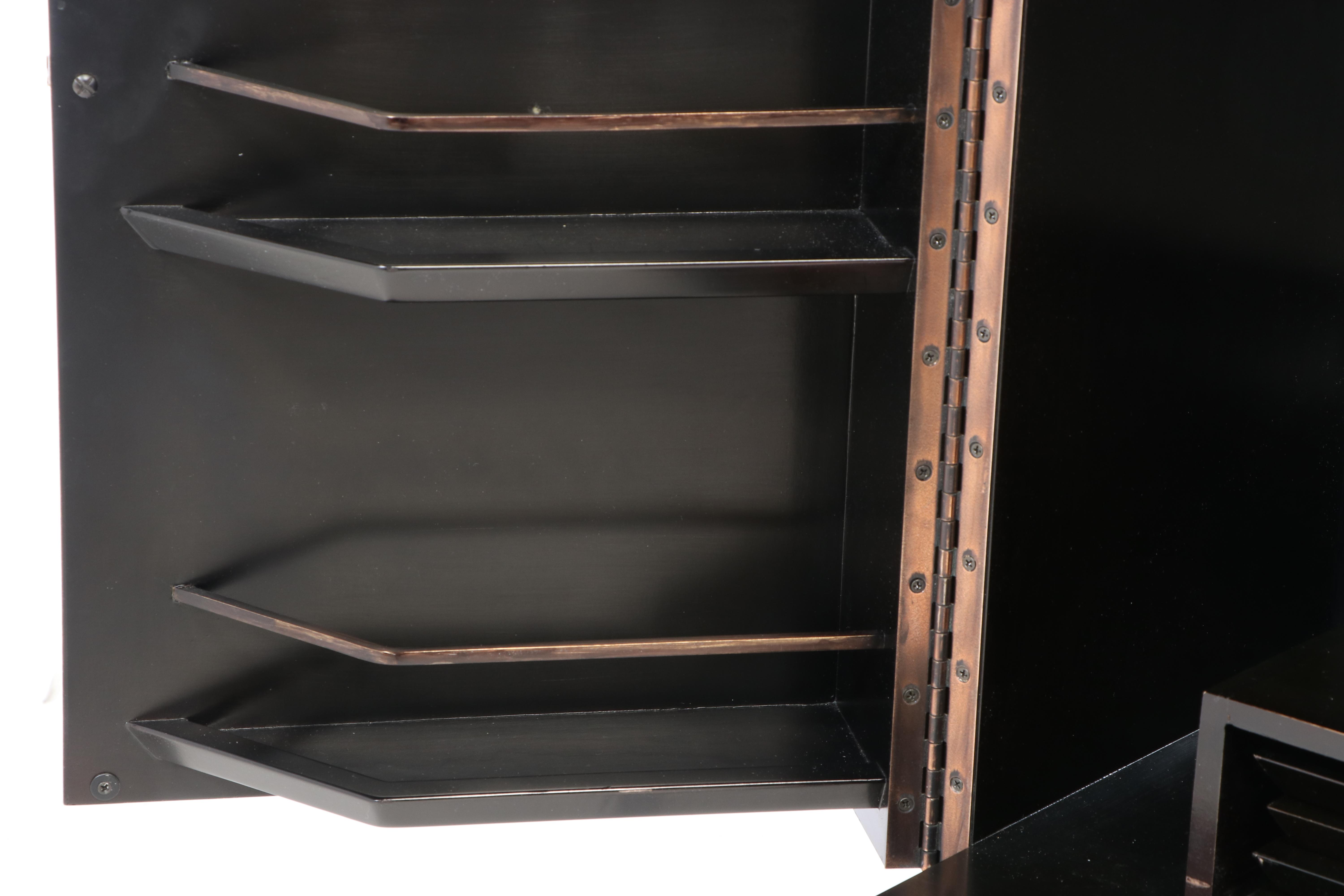 Bill Sofield for Baker "Kiosk" Bar Cabinet with Mirrored Top and Gold Rice Doors