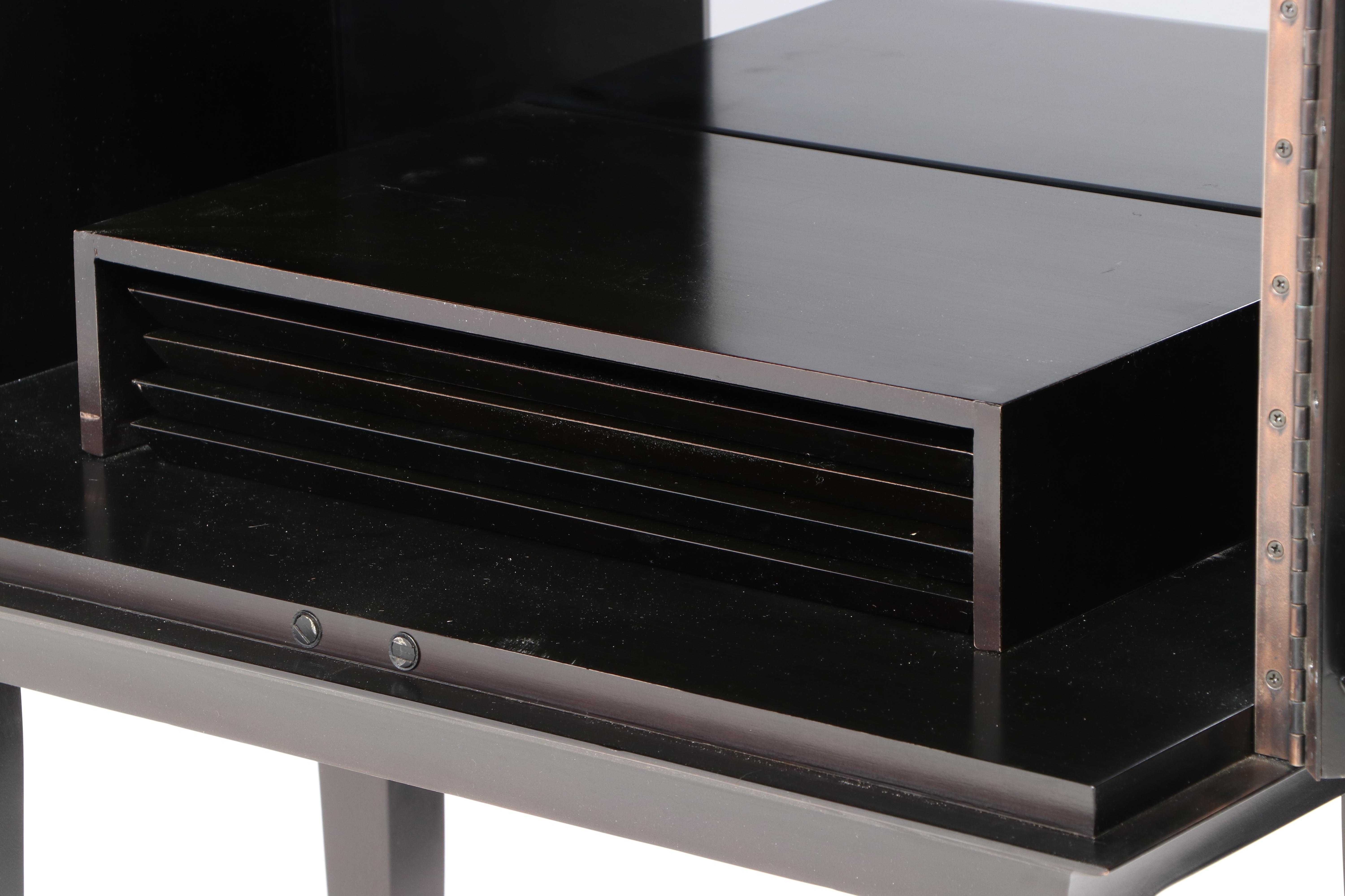 Bill Sofield for Baker "Kiosk" Bar Cabinet with Mirrored Top and Gold Rice Doors