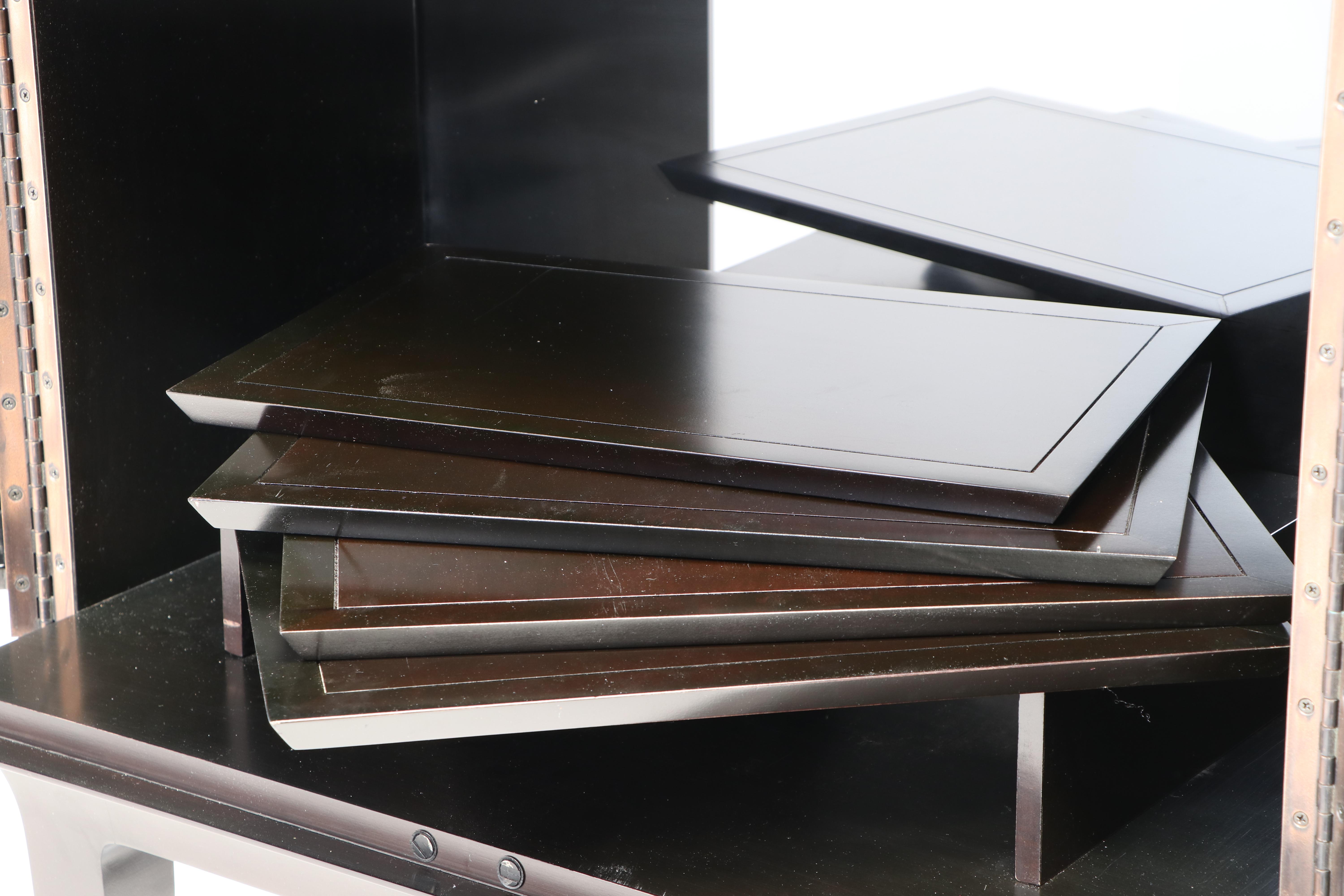 Bill Sofield for Baker "Kiosk" Bar Cabinet with Mirrored Top and Gold Rice Doors