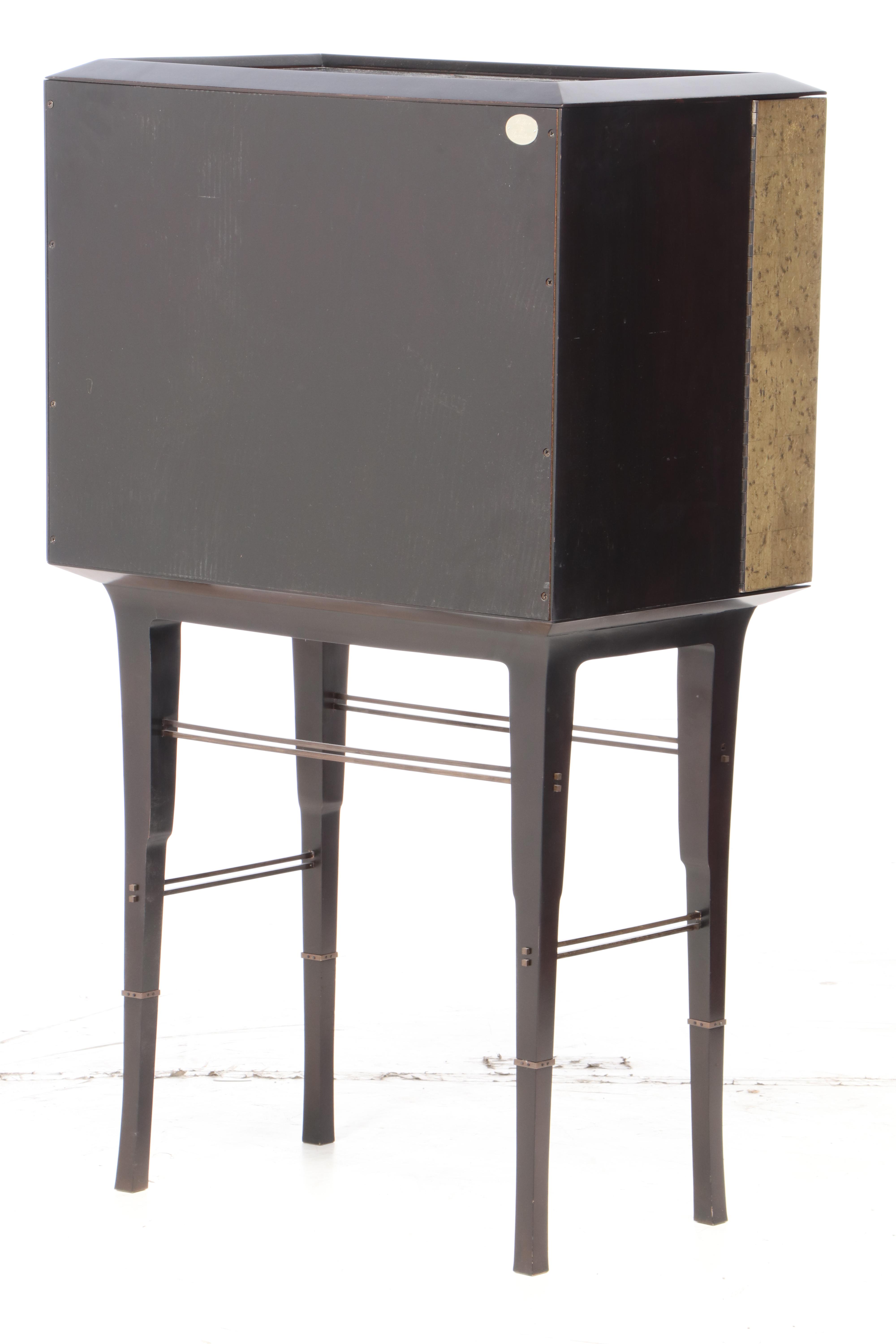 Bill Sofield for Baker "Kiosk" Bar Cabinet with Mirrored Top and Gold Rice Doors