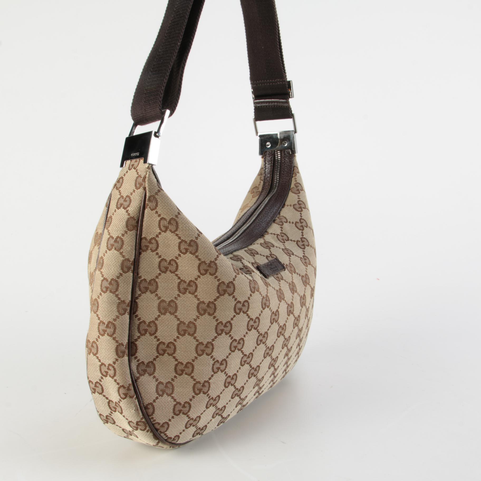 Gucci Saddle Bag in GG Beige Canvas and Brown Leather