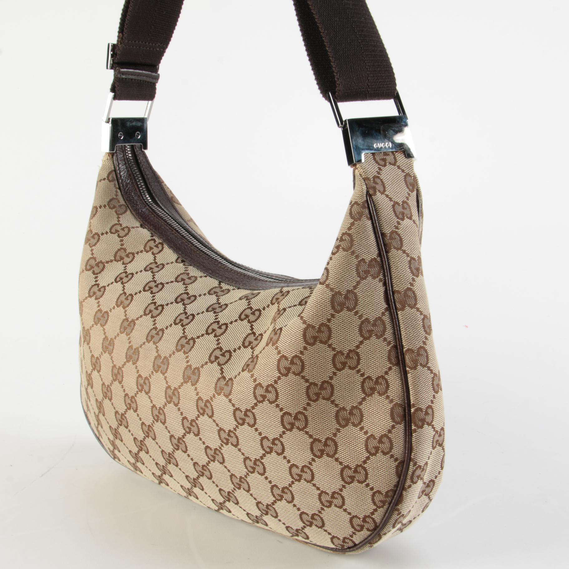 Gucci Saddle Bag in GG Beige Canvas and Brown Leather