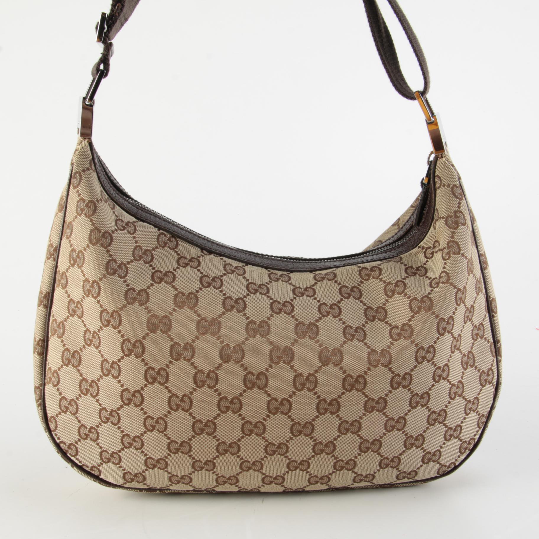 Gucci Saddle Bag in GG Beige Canvas and Brown Leather