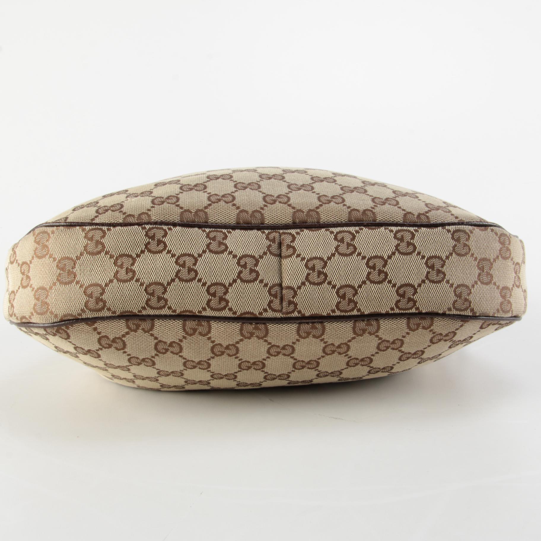 Gucci Saddle Bag in GG Beige Canvas and Brown Leather