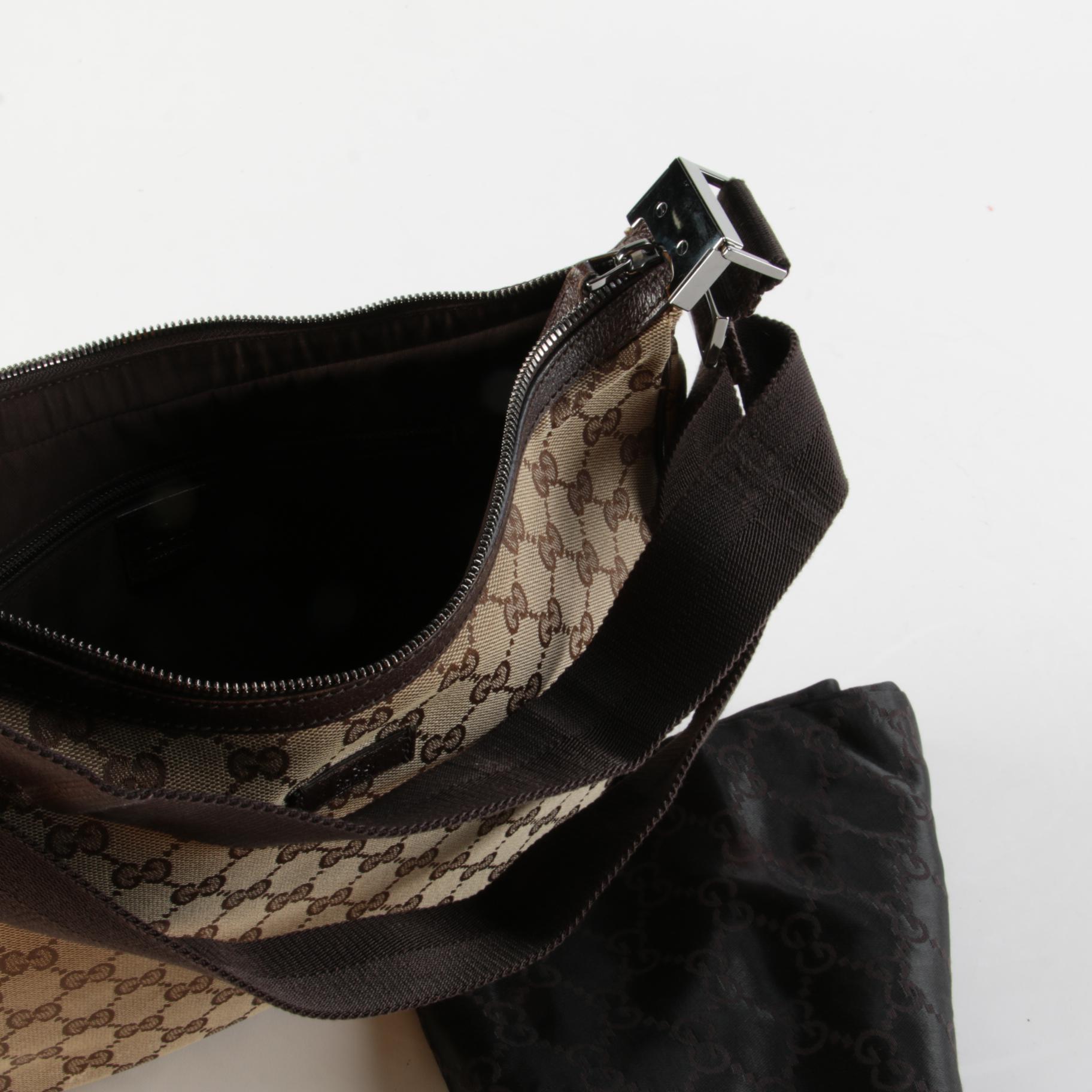 Gucci Saddle Bag in GG Beige Canvas and Brown Leather