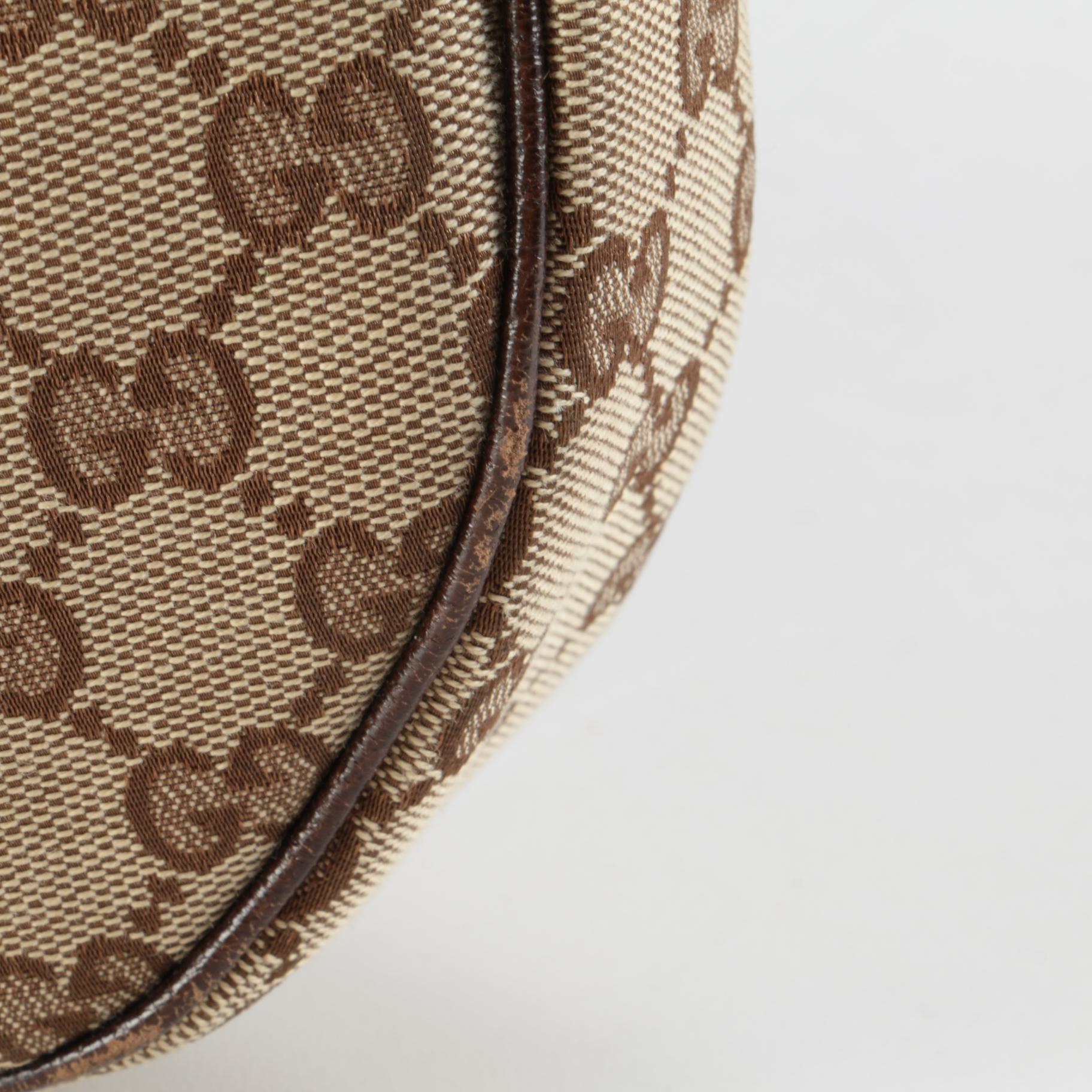 Gucci Saddle Bag in GG Beige Canvas and Brown Leather