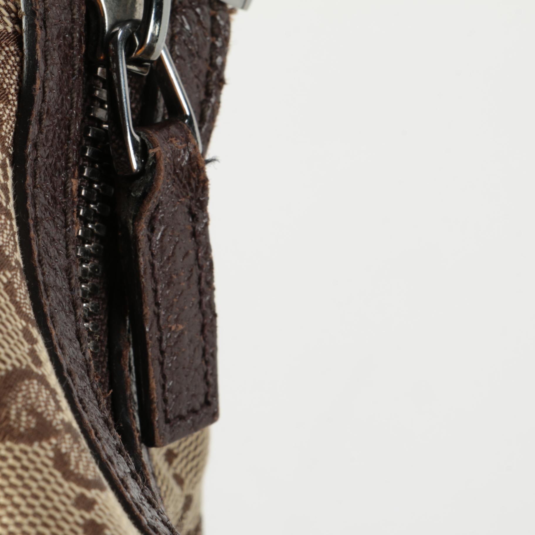 Gucci Saddle Bag in GG Beige Canvas and Brown Leather