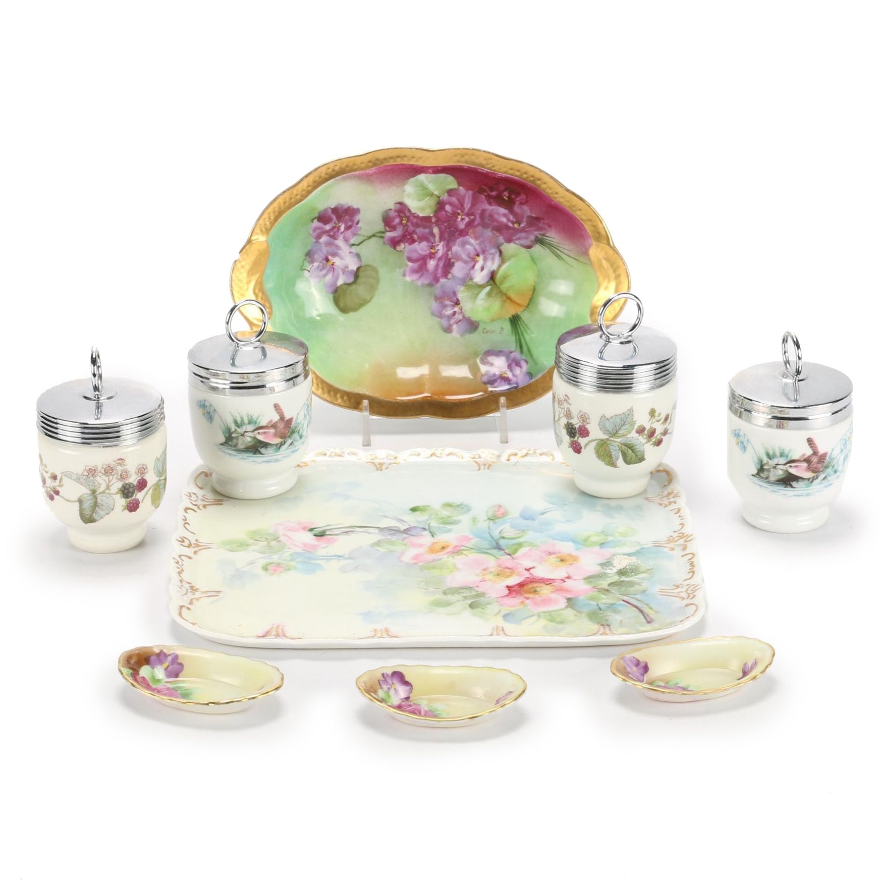 Royal Worcester Egg Coddlers and Hand-Painted Porcelain Table Accessories