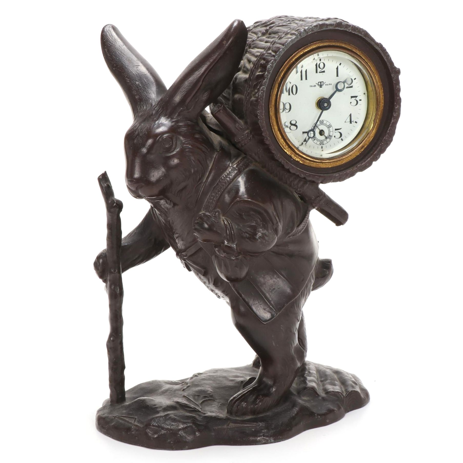 Noontidings Cast Metal Rabbit Clock, Mid to Late 20th Century