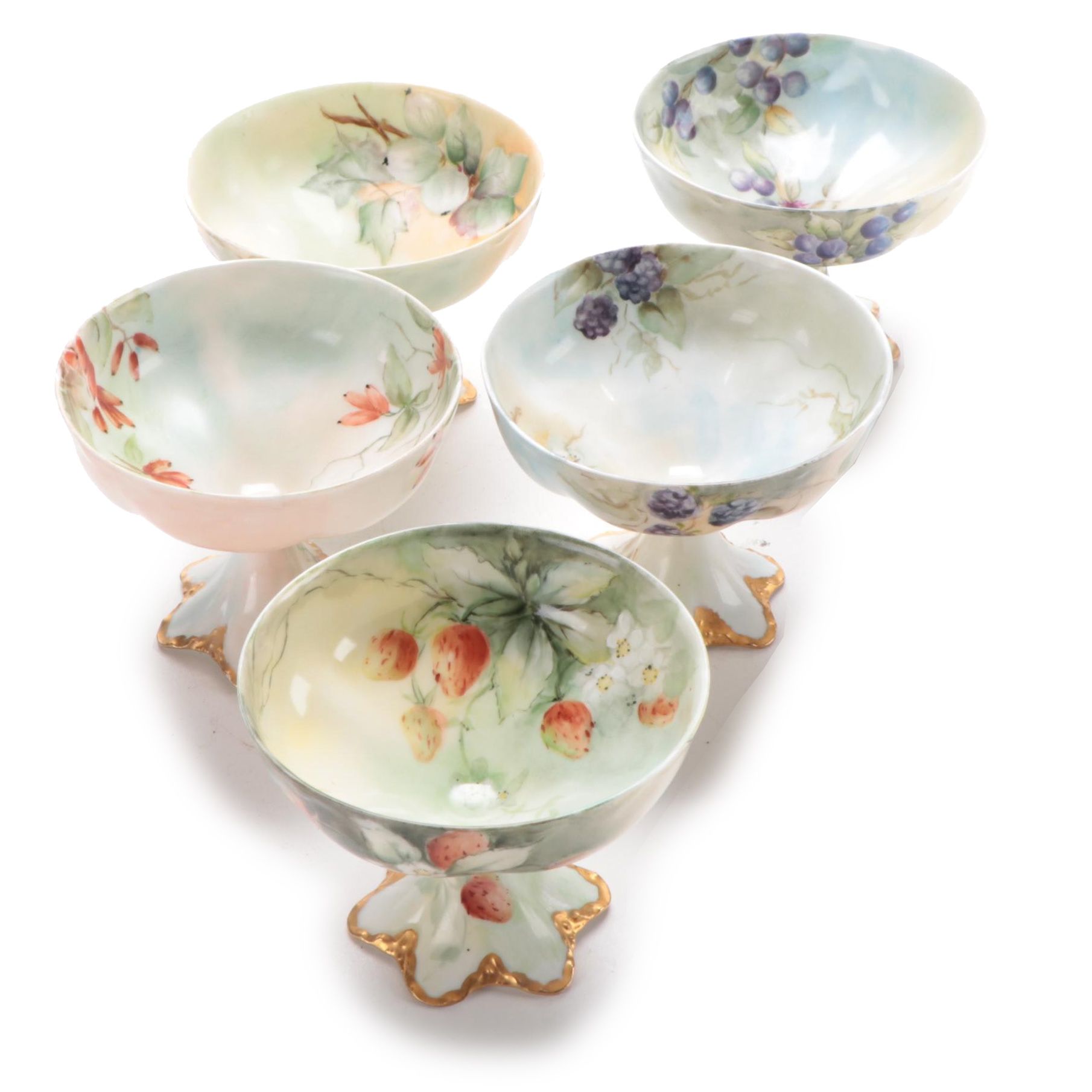 Haviland France Fruit and Foliate Motif Footed Sorbet Cups