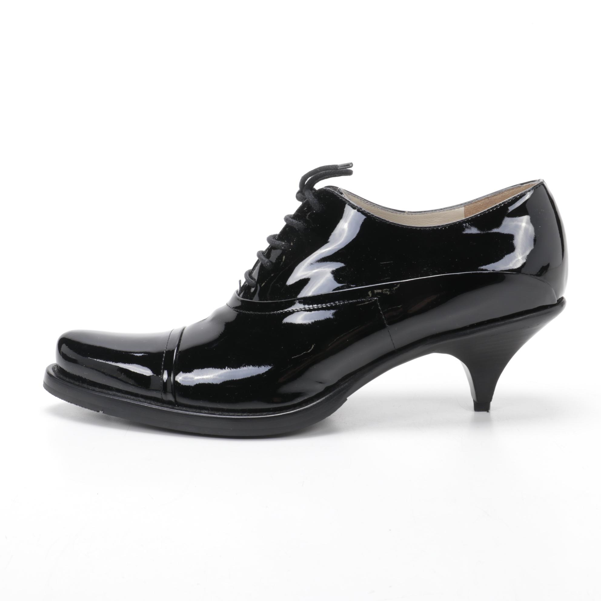 Prada Low Heeled Loafers in Black Patent Leather
