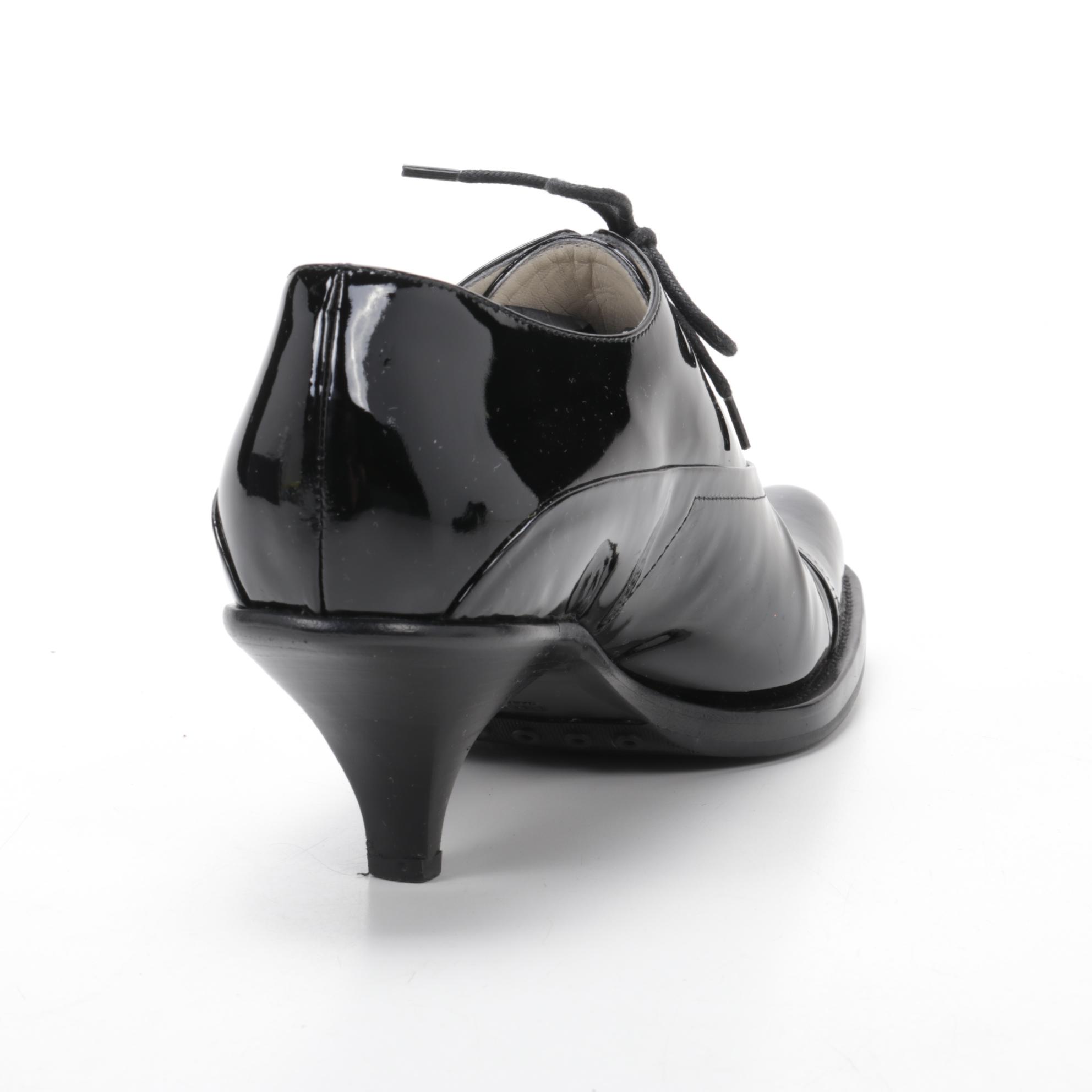 Prada Low Heeled Loafers in Black Patent Leather