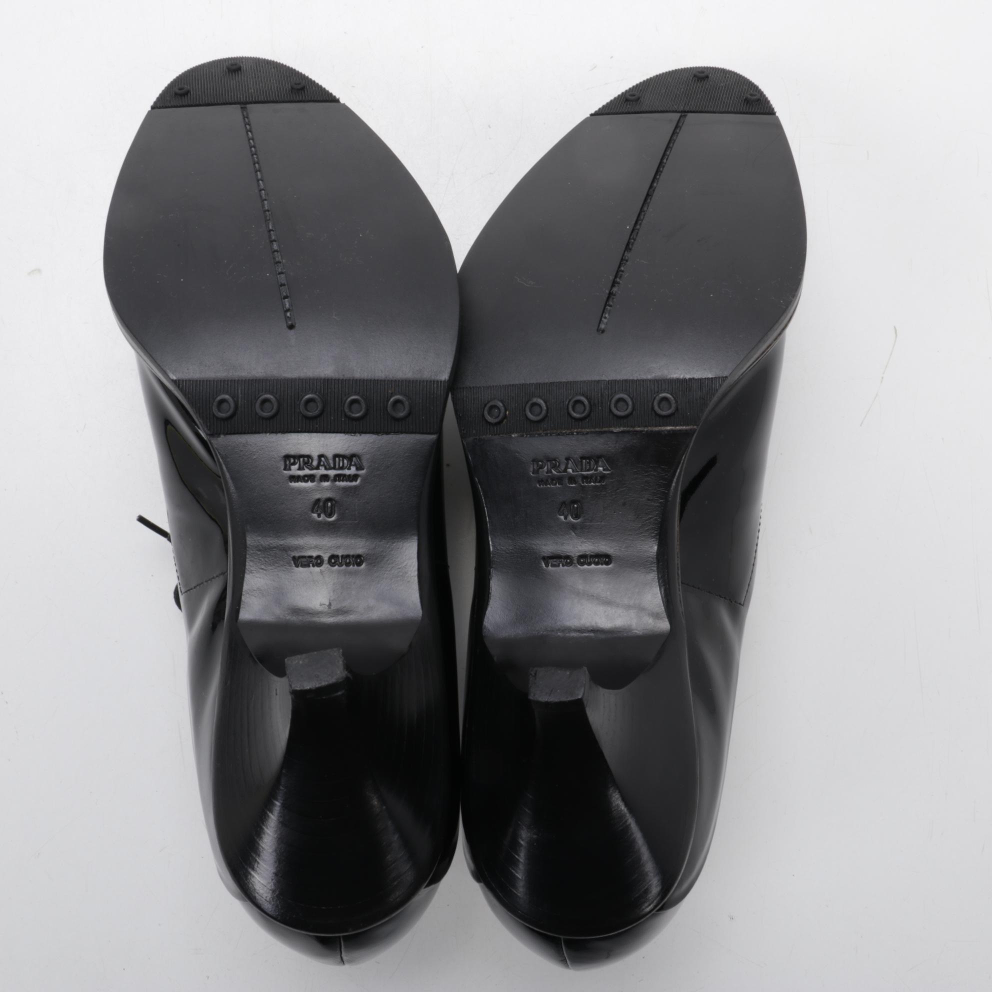 Prada Low Heeled Loafers in Black Patent Leather