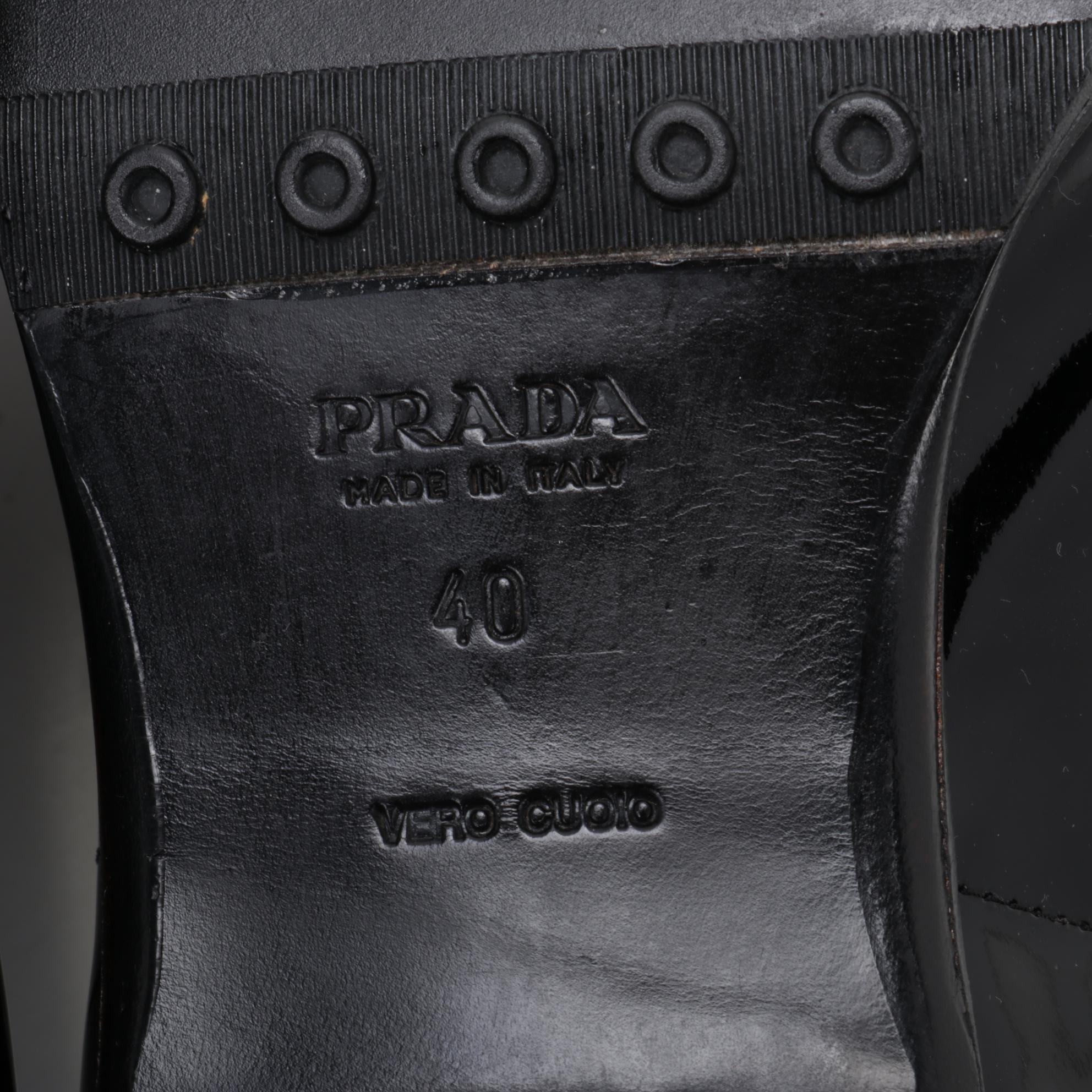 Prada Low Heeled Loafers in Black Patent Leather