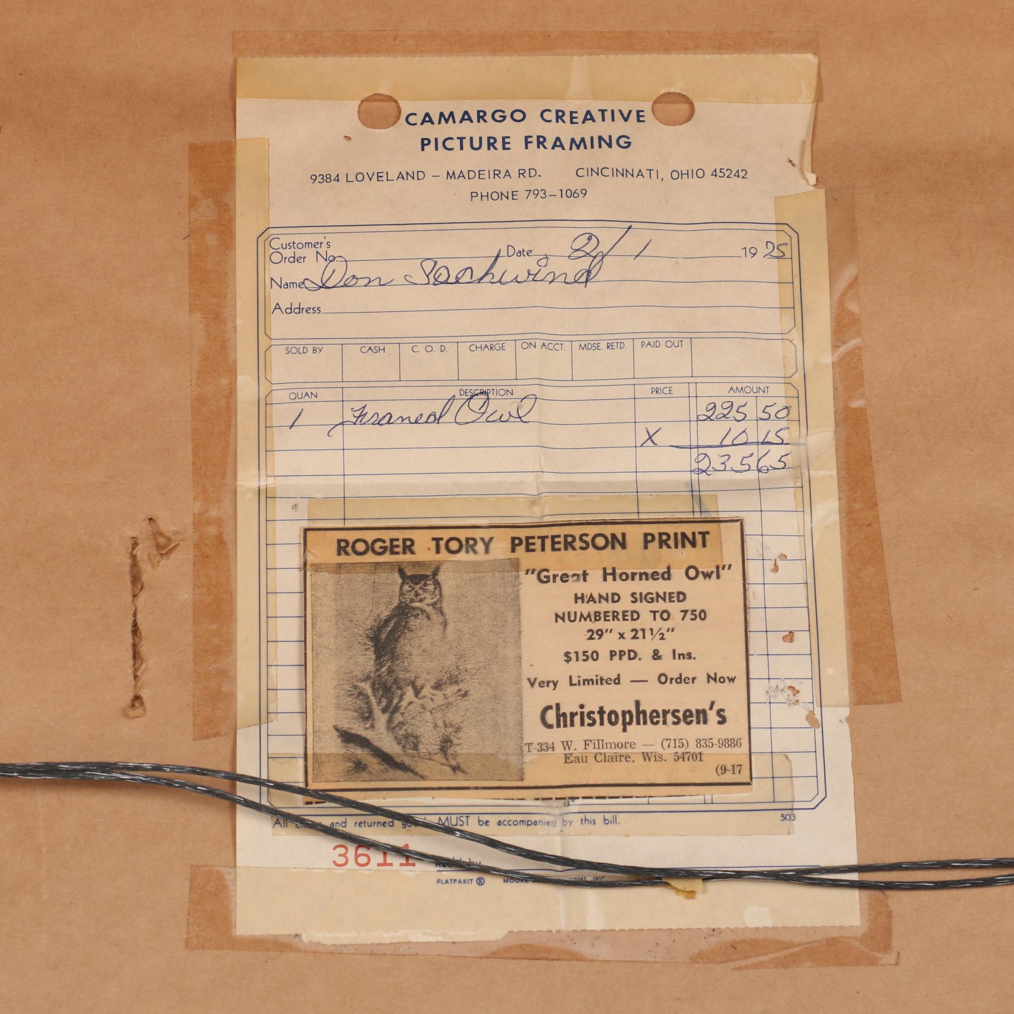 Roger Tory Peterson Offset Lithograph "Great Horned Owl," Late 20th Century